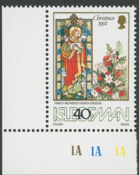 Isle of Man 1992 Christmas 40p Gold Printing Double