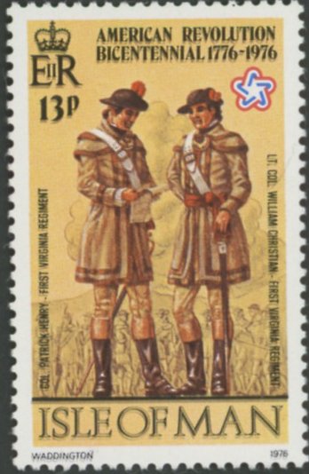 Isle Of Man 1976 American Bicentennial 13p Black Printed Double