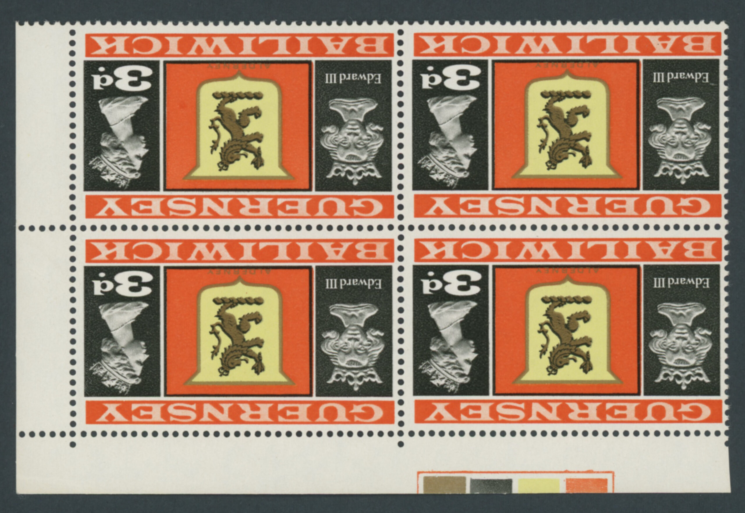 Guernsey 1969 3d Arms Edward II Watermark Inverted