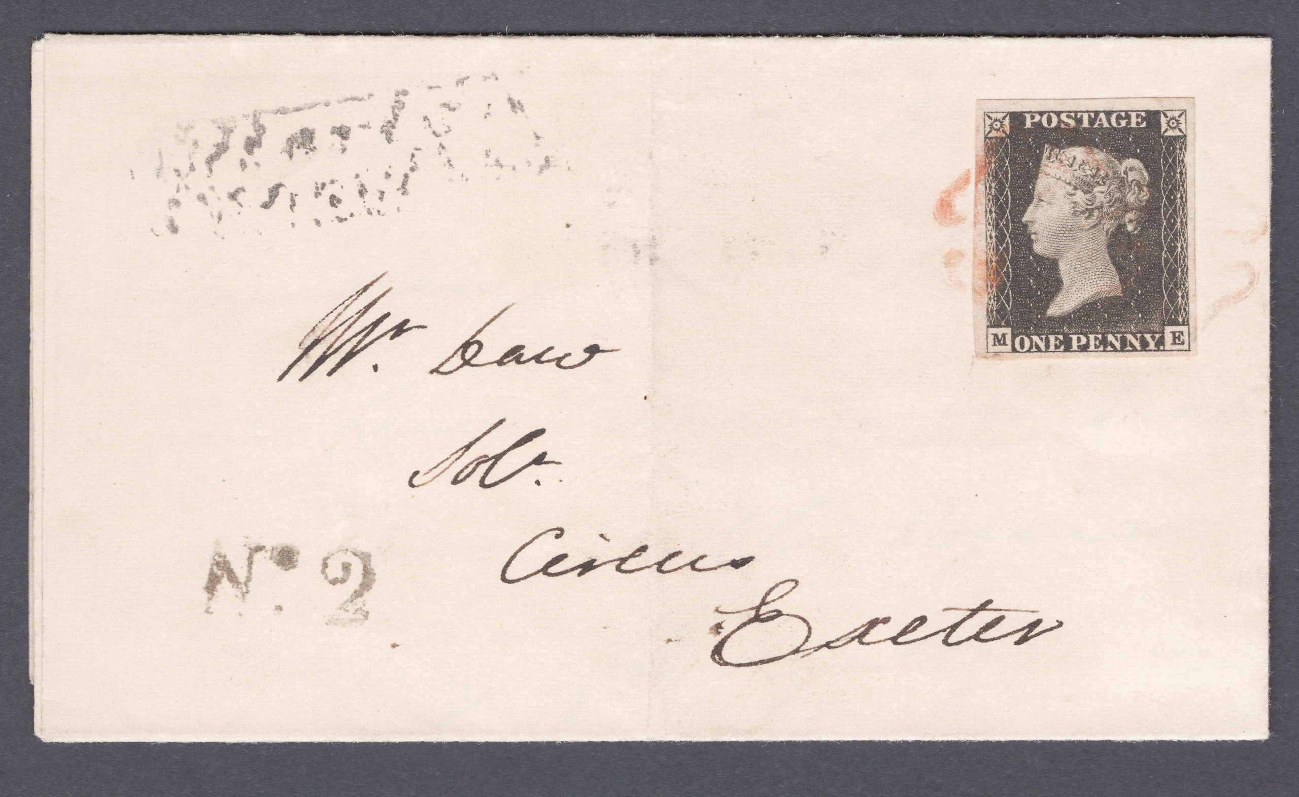 1840 1d Black (Plate 1b) Lettered M-E Recut Side-line