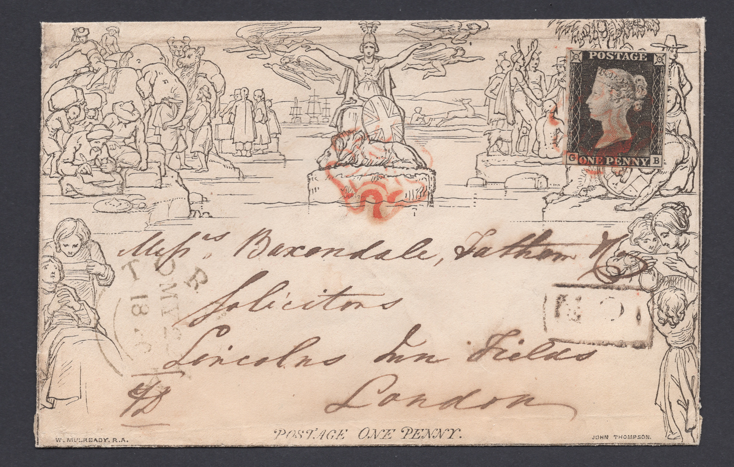 1840 1d Mulready Letter Sheet (A189) Bearing 1d Black