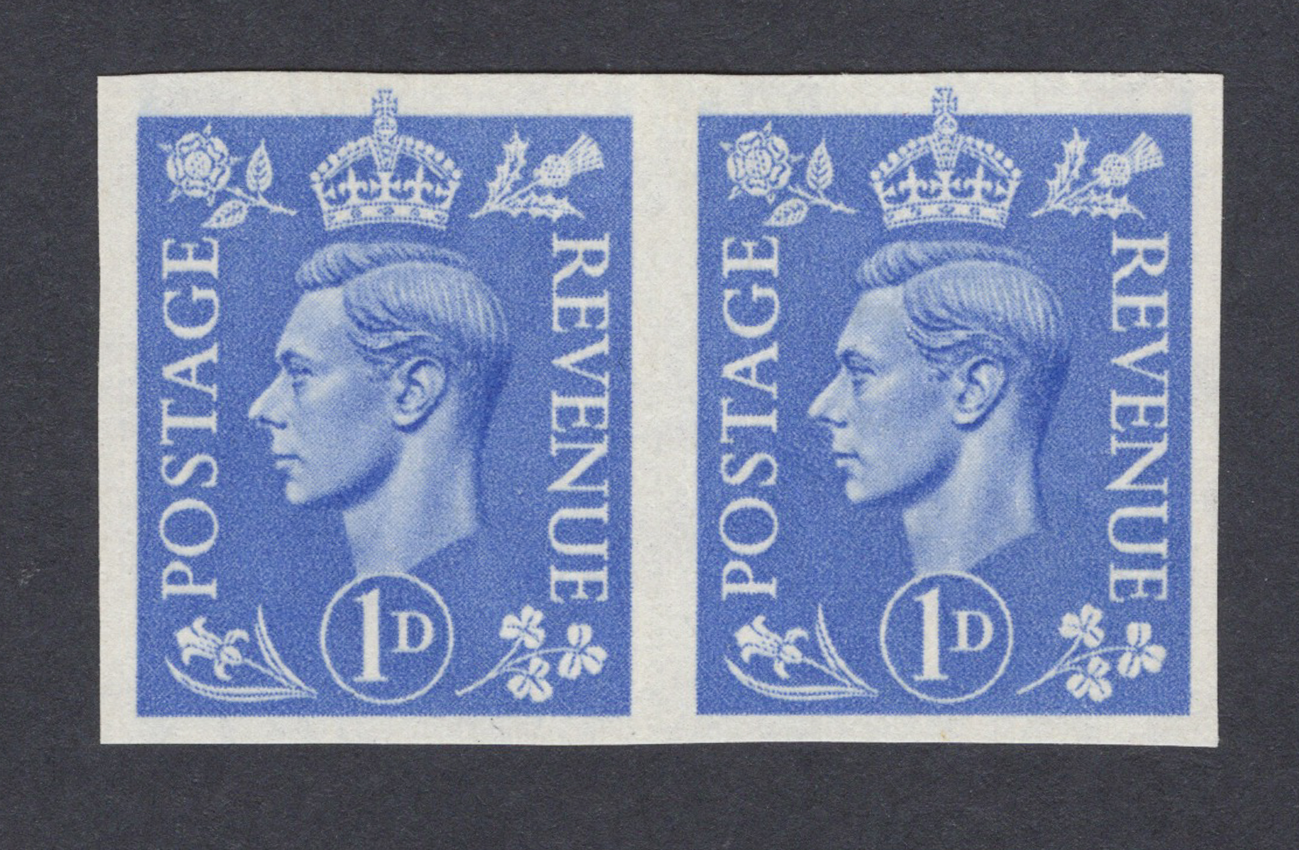 1951 1d Pale Ultramarine Imperforate Pair