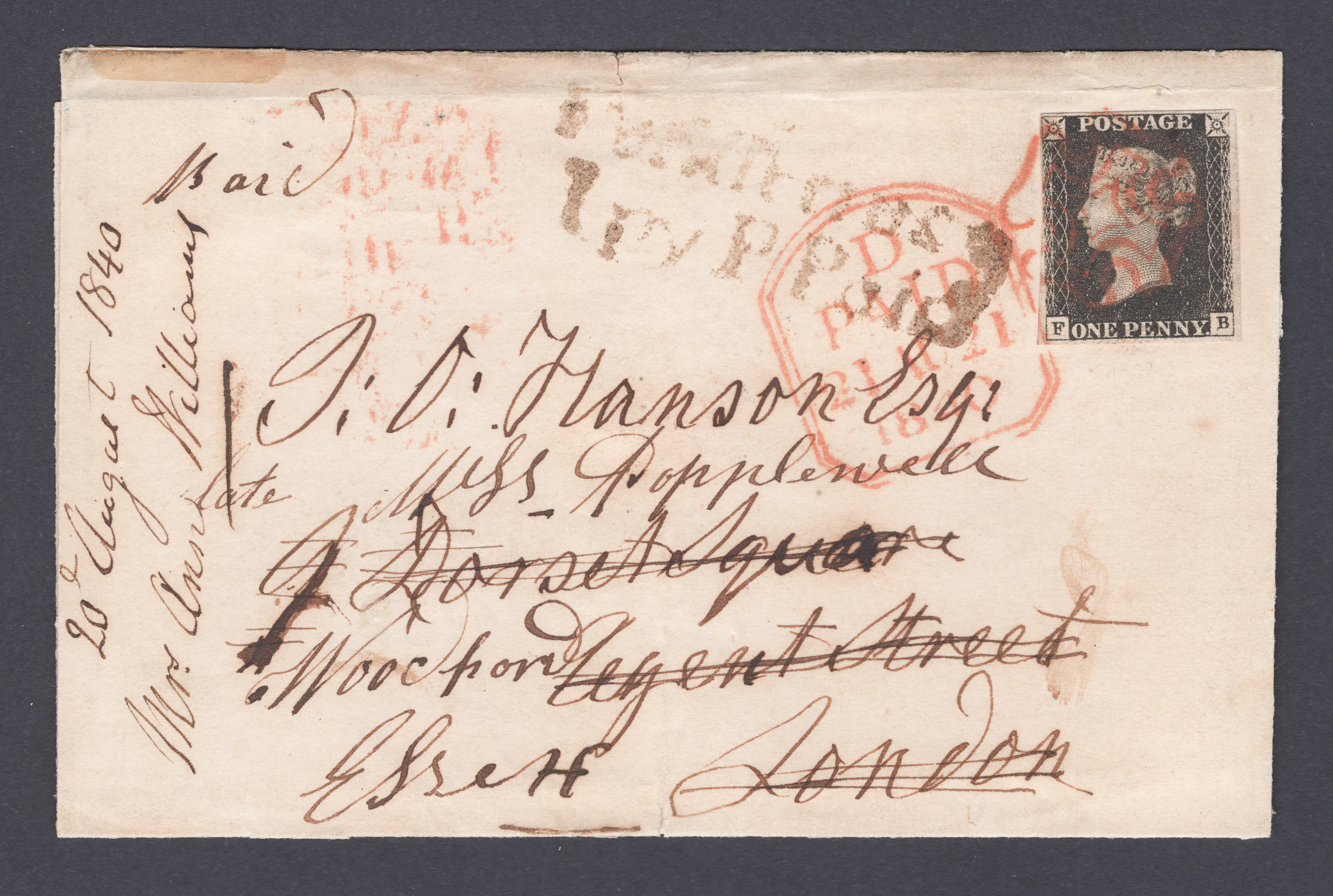 1840 1d Black (Plate IV) Lettered F-B Distinctive SETTLE Maltese Cross