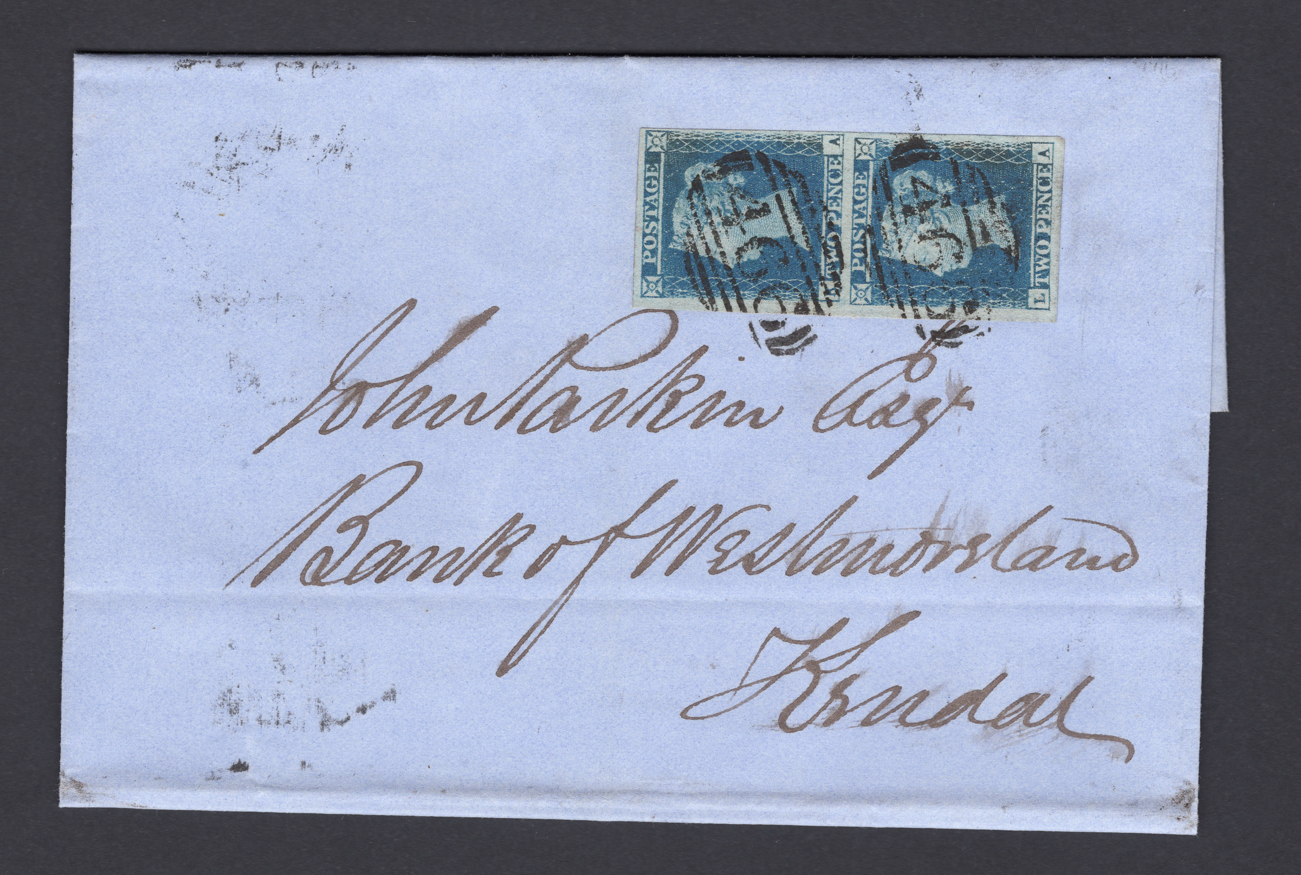 1851 2d Blue (Plate 4) Lettered K-A/K-L Used On Cover
