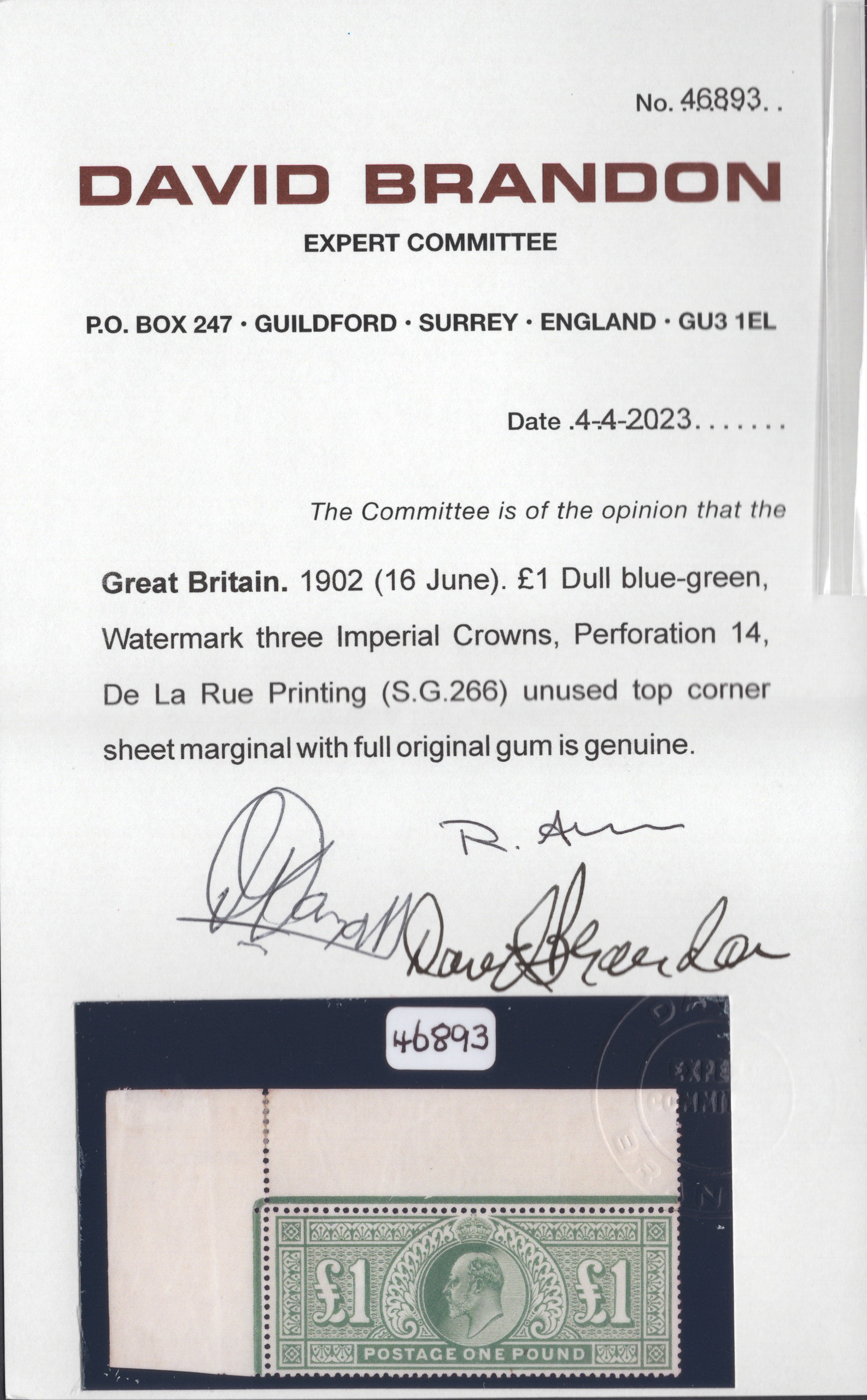 1902 £1 Dull Blue-Green Unmounted - Image 3