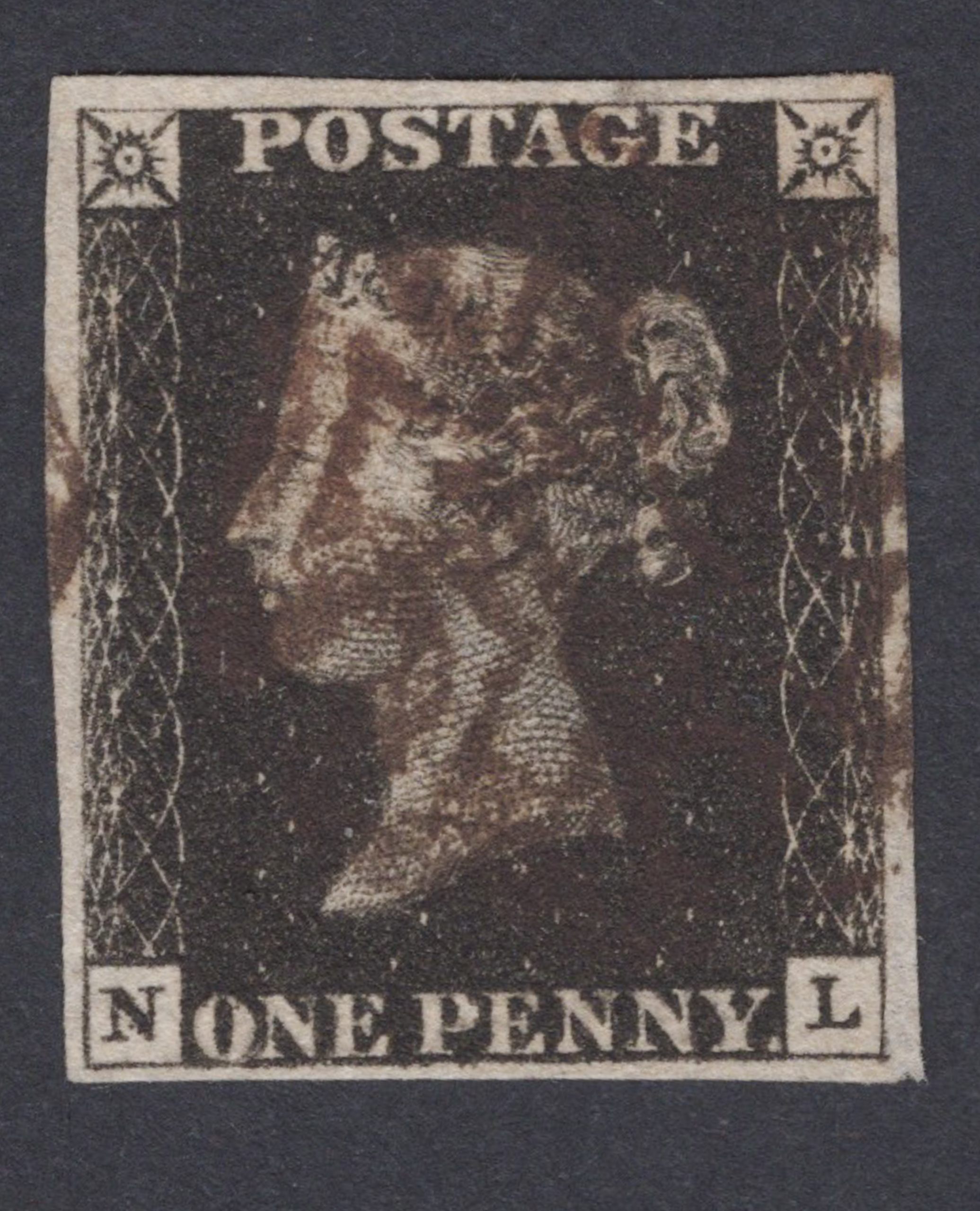1840 1d Black (Plate VIII) Lettered N-L Brown Maltese Cross