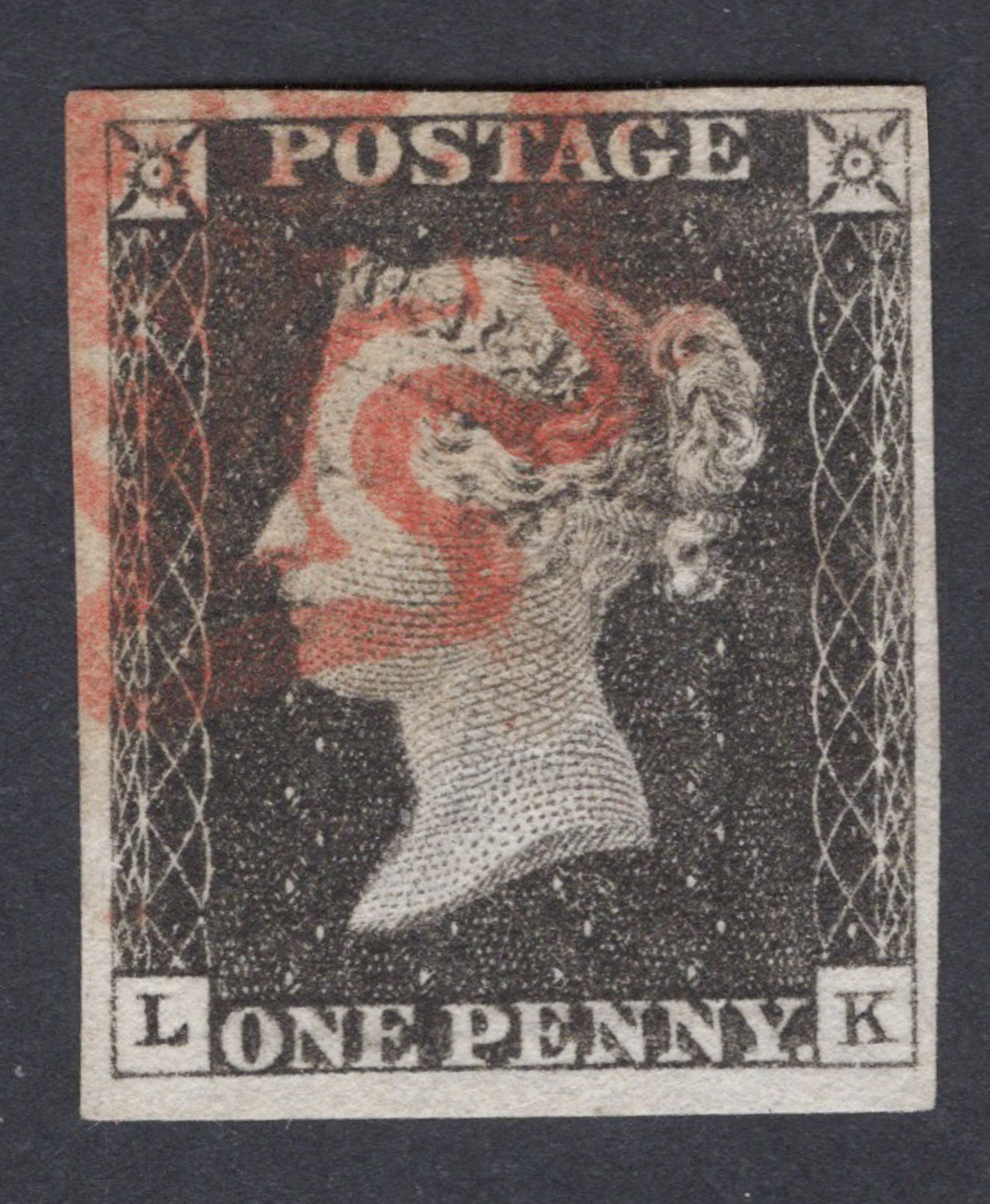 1840 1d Black (Plate II) Lettered L-K