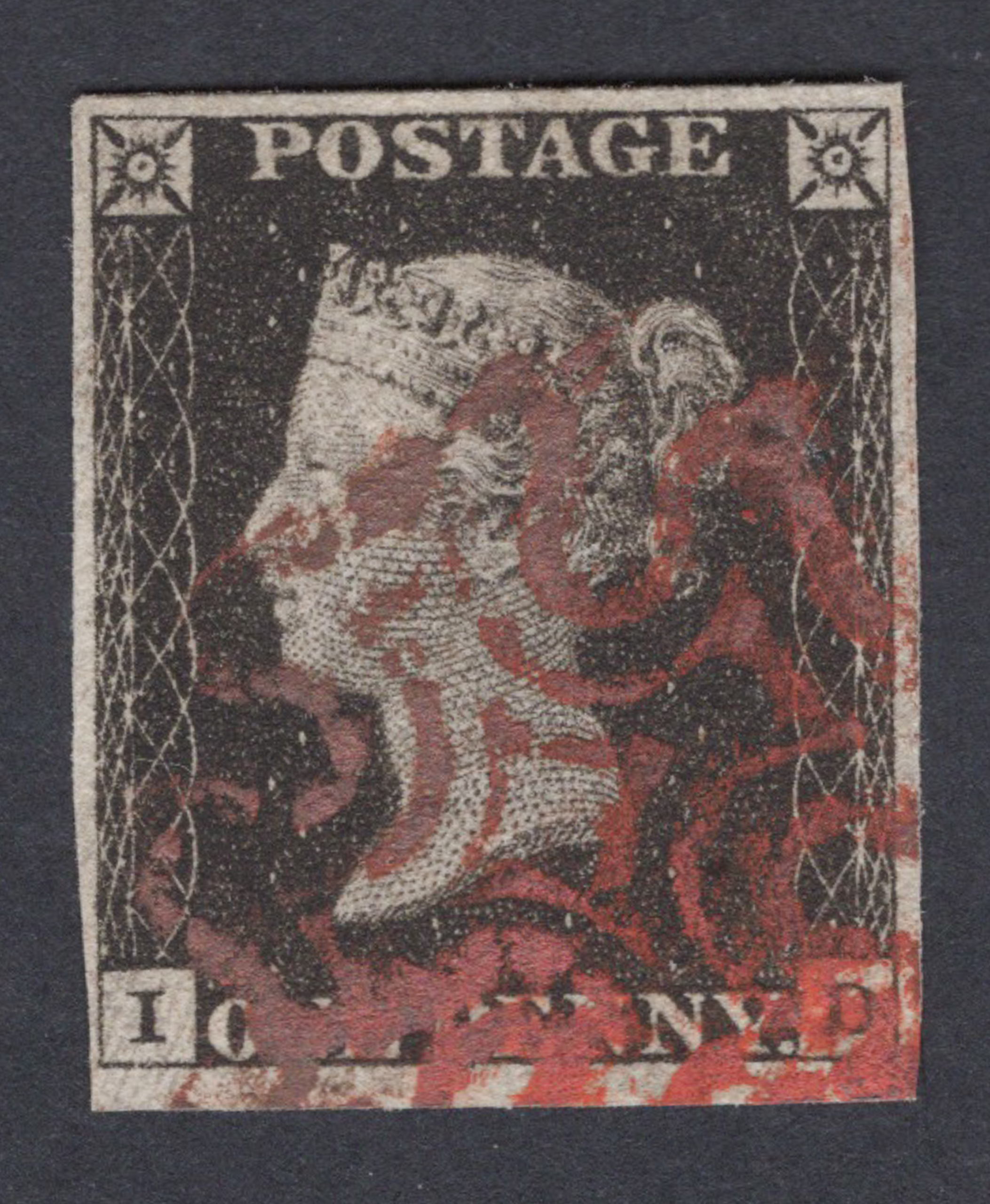 1840 1d Intense Black (Plate II) Lettered I-D Without Ray Flaw