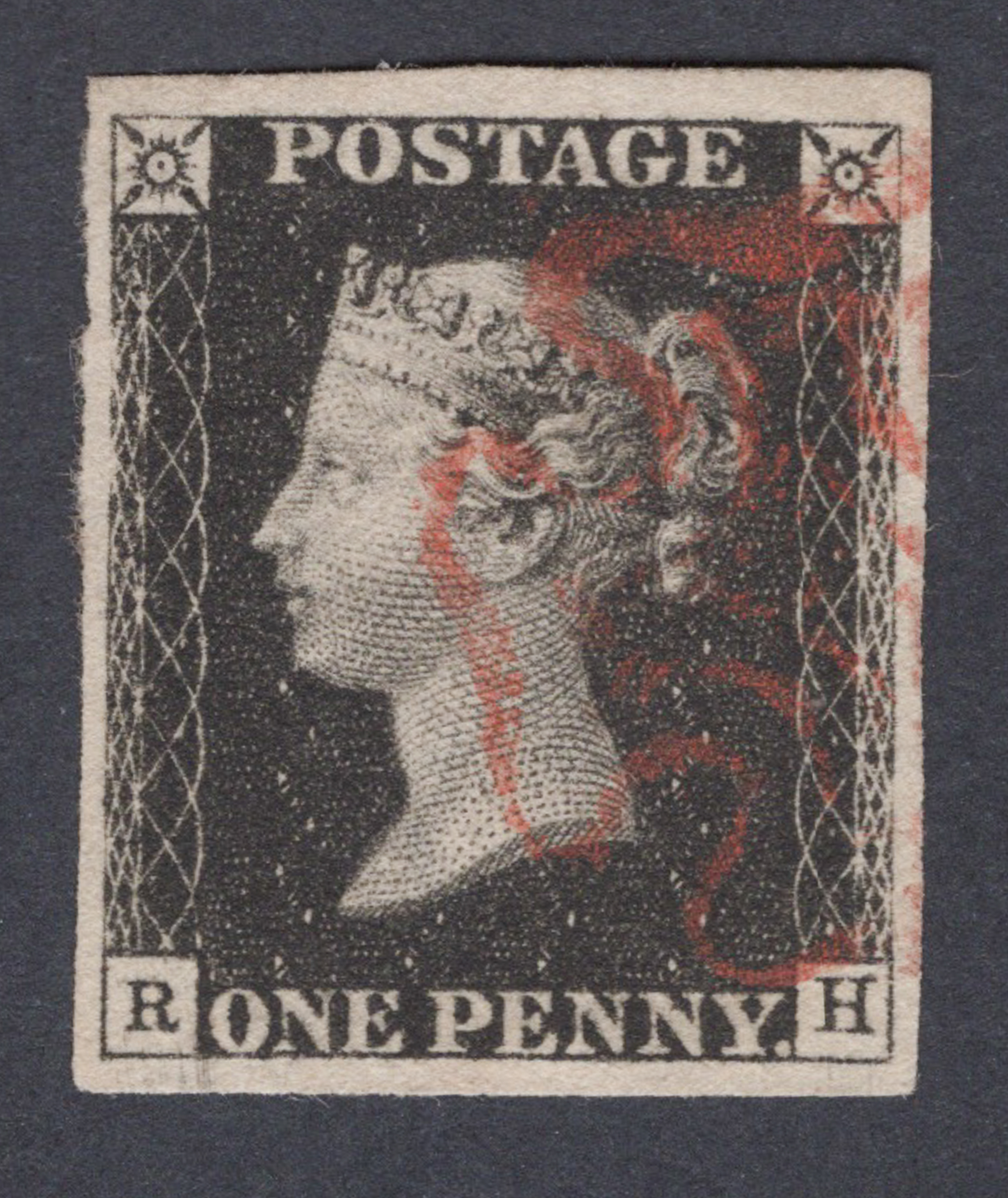 1840 1d Black (Plate VI) Lettered R-H
