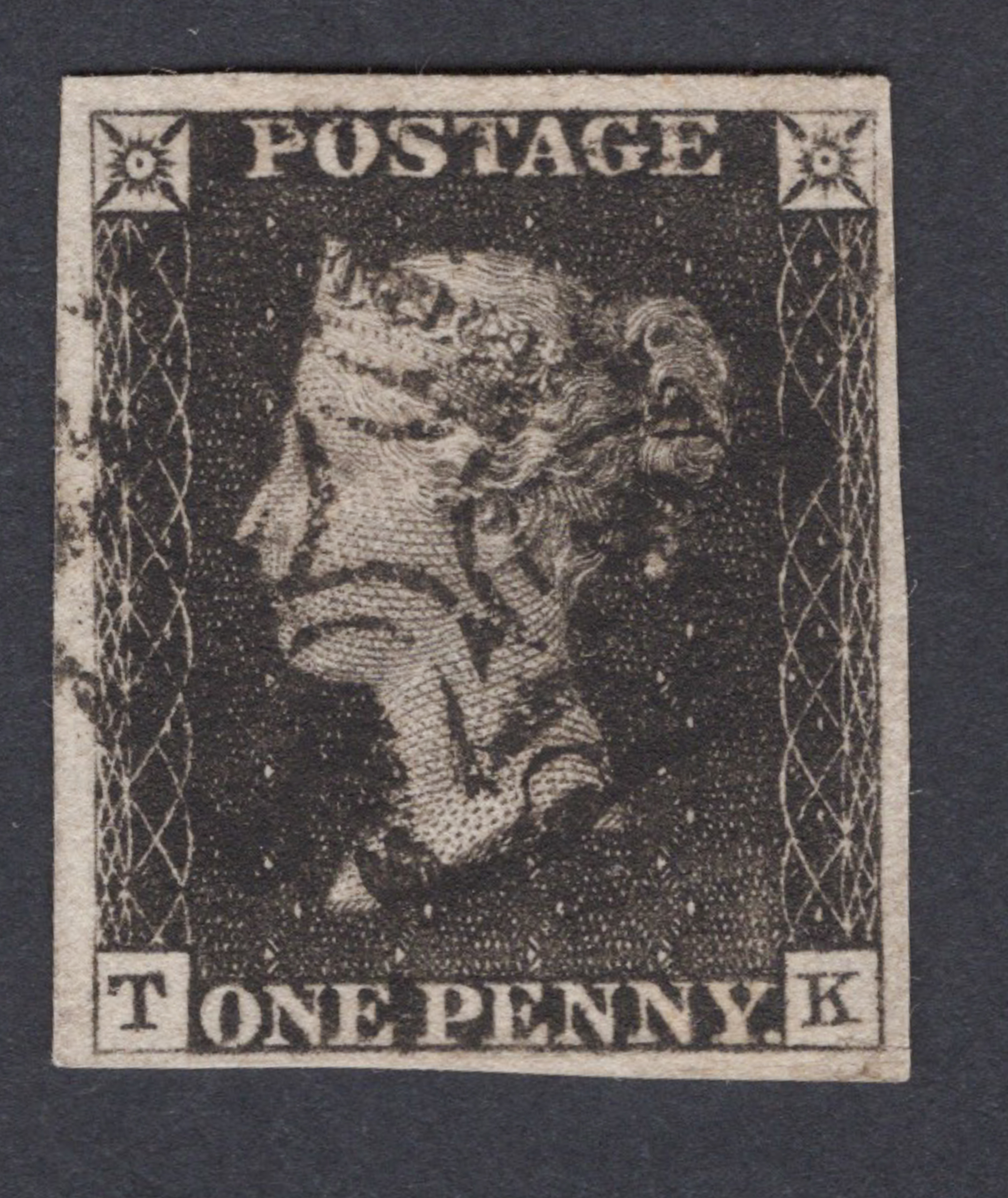1840 1d Black (Plate III) Lettered T-K Manchester Fish-Tail
