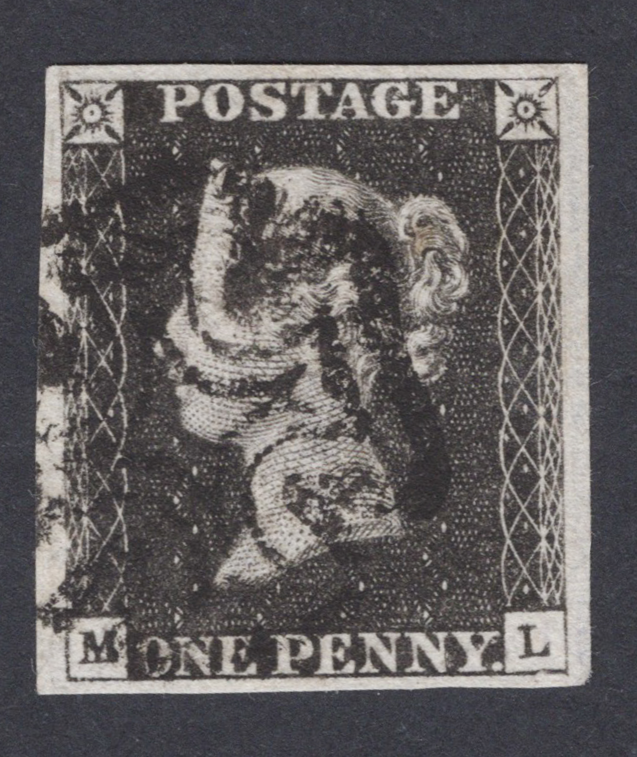 1840 1d Black (Plate IV) Lettered M-L Manchester Fish-Tail