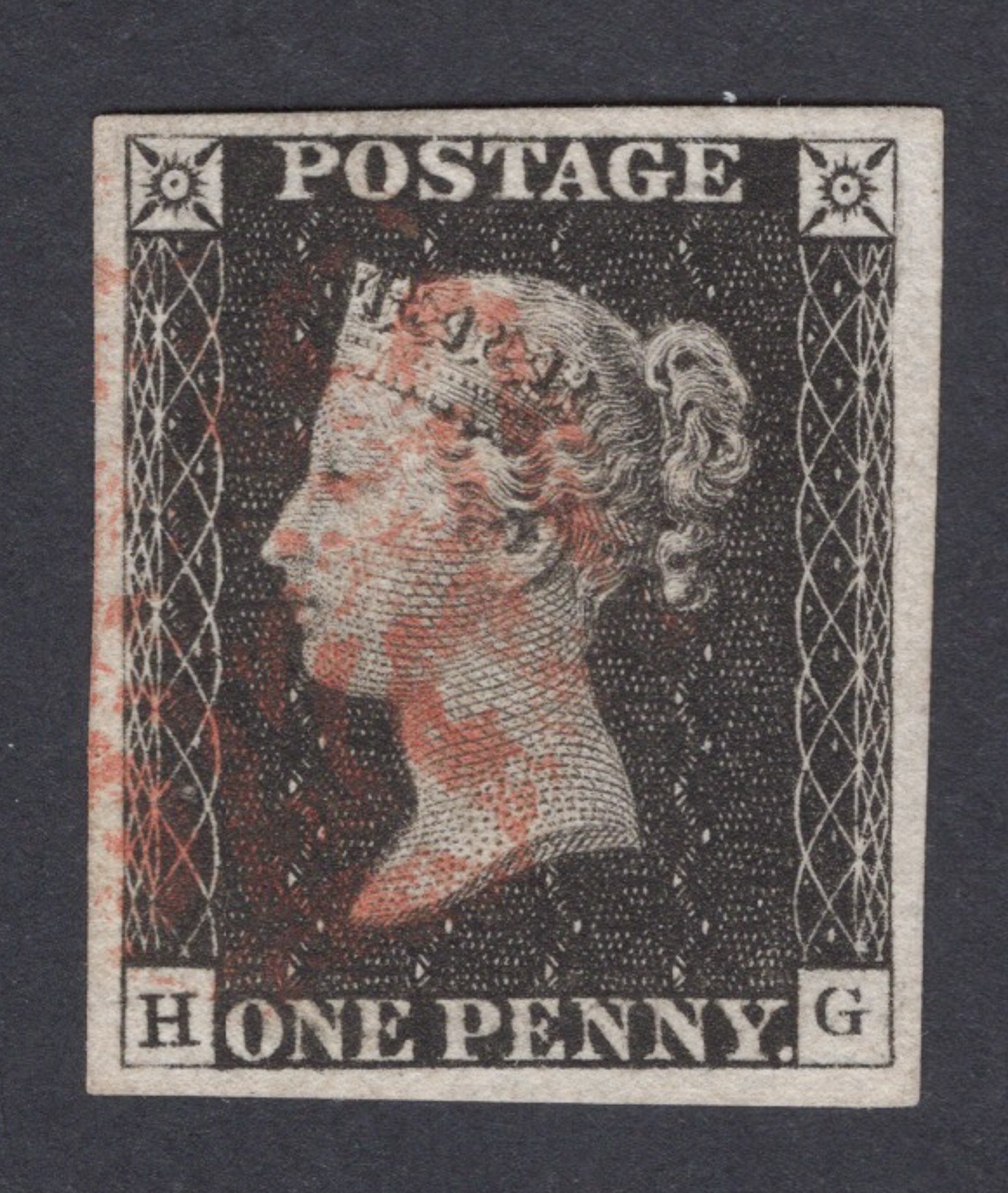 1840 1d Black (Plate 1b) Lettered H-G Watermark Inverted