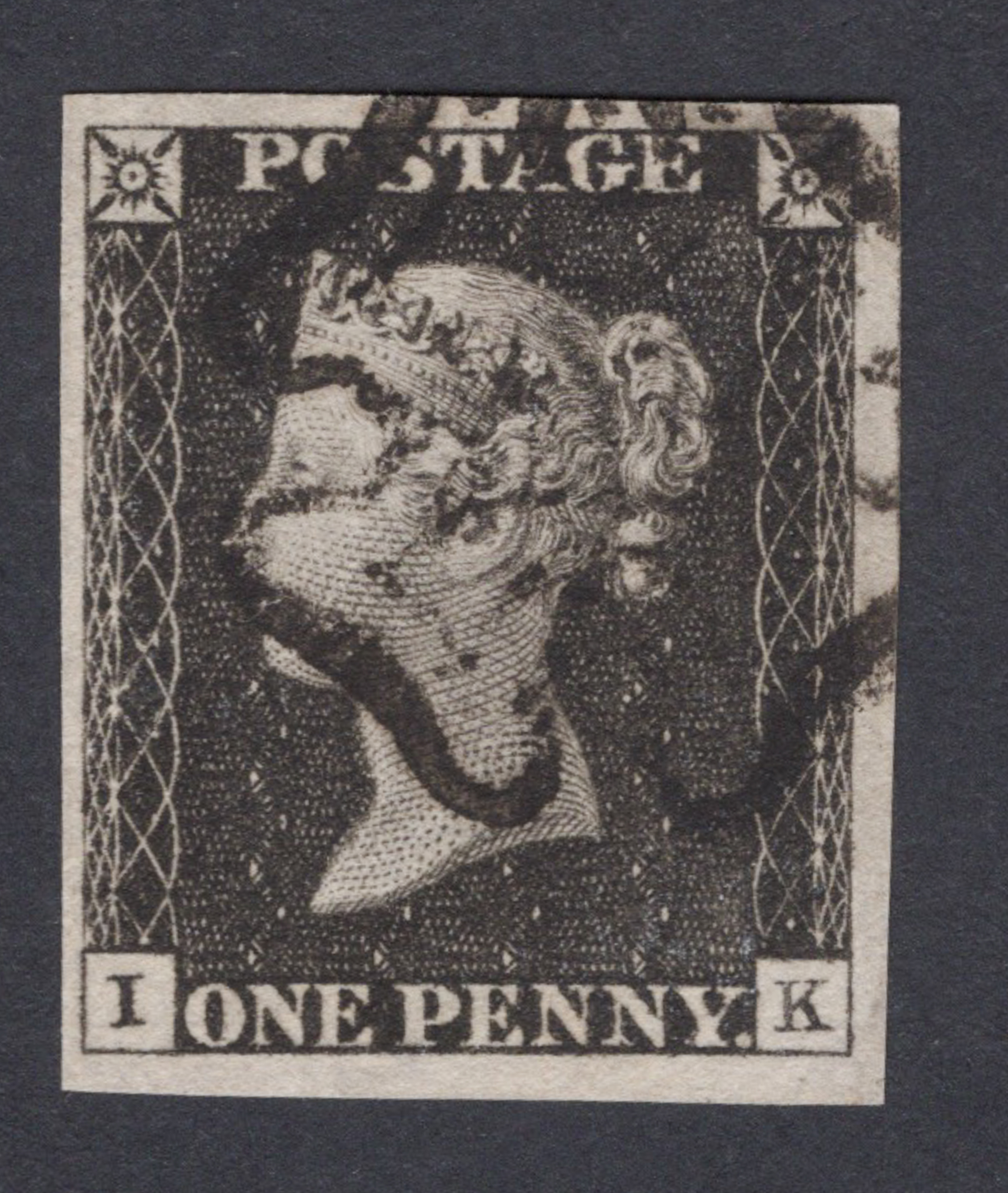 1840 1d Black (Plate II) Lettered I-K (Without Ray Flaw)