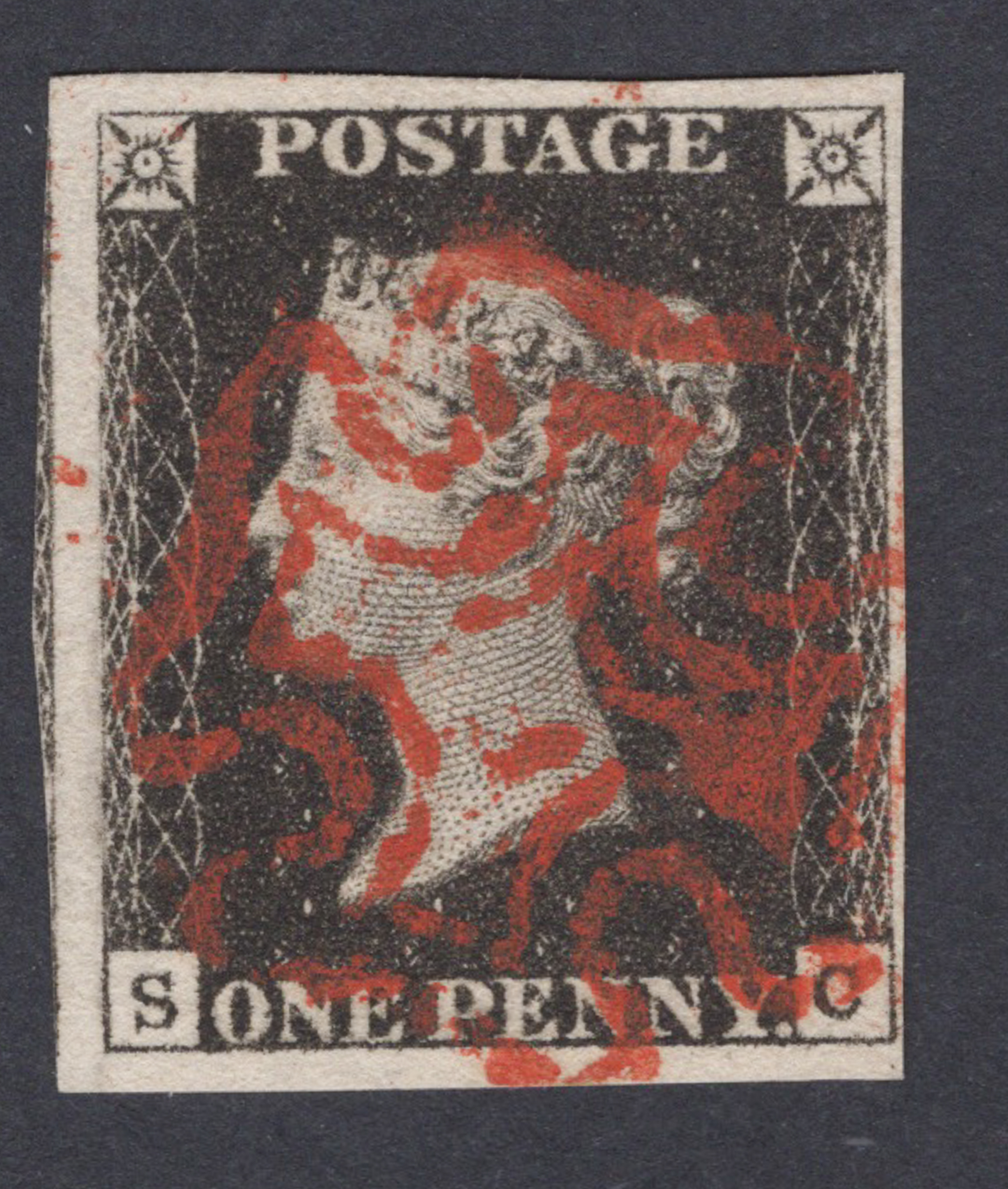1840 1d Black (Plate VII) Lettered S-C