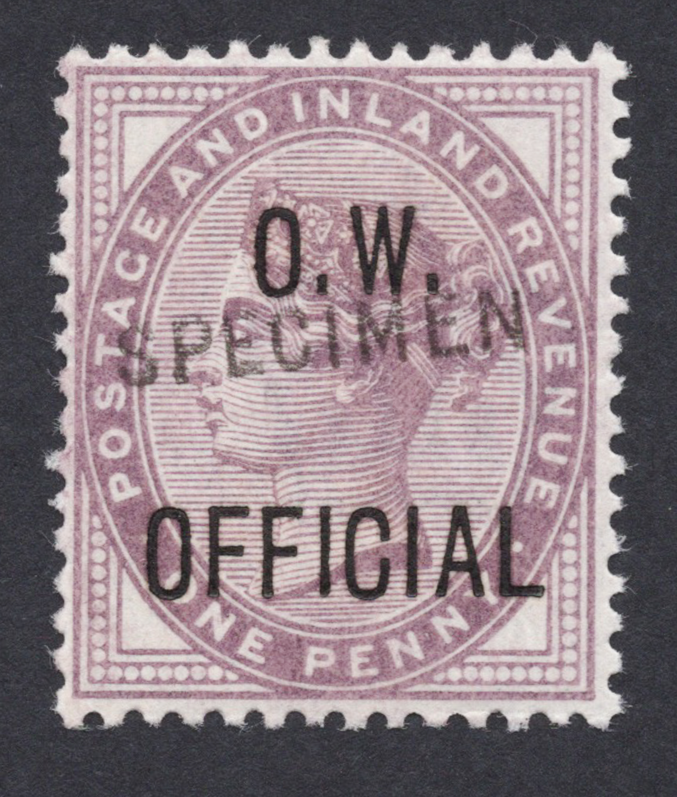 1896 1d Lilac O.W. OFFICIAL 'SPECIMEN'