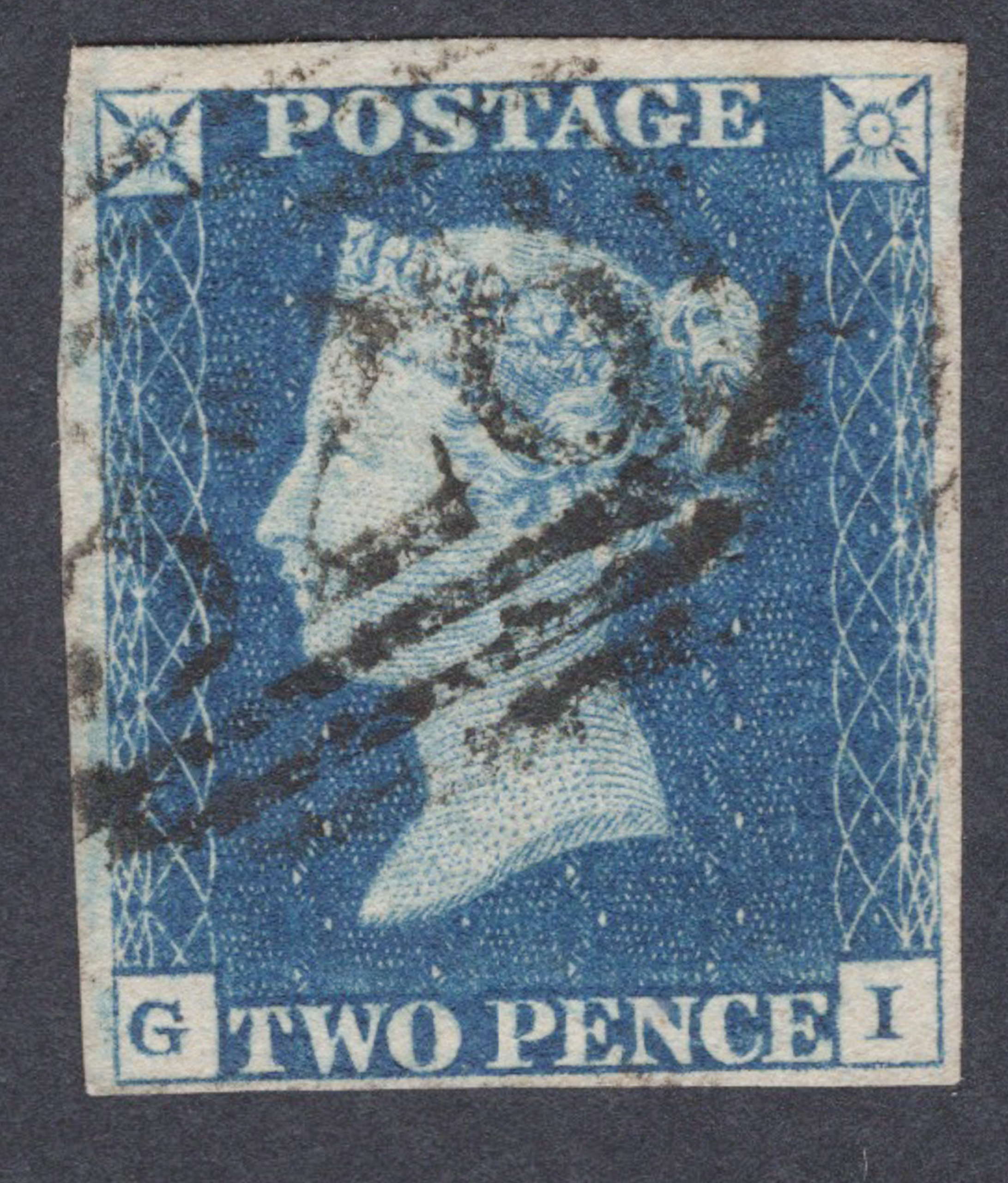 1840 2d Deep Full Blue (Plate II) Lettered G-I With '1844' Type Postmark