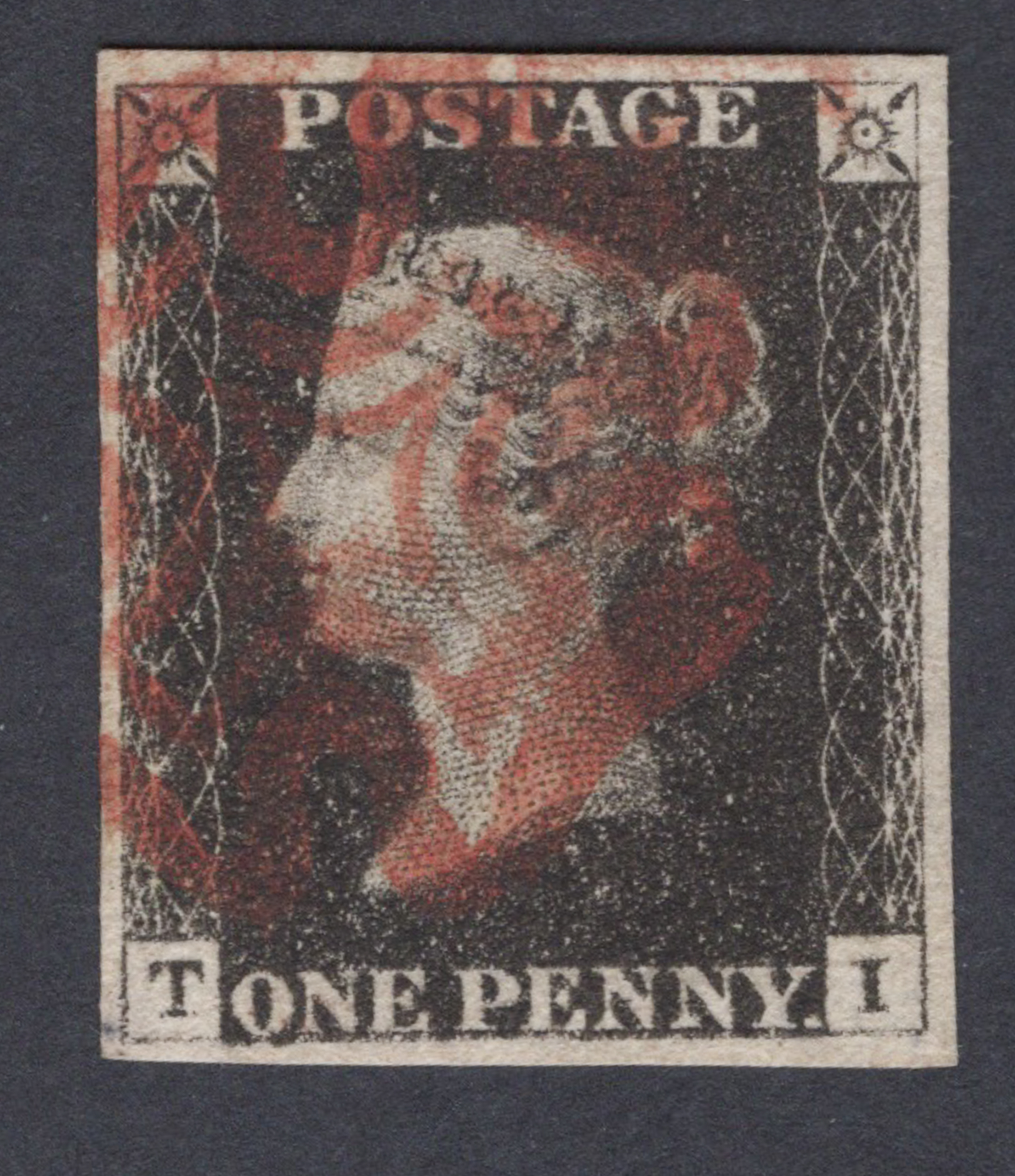 1840 1d Black (Plate V) Lettered T-I