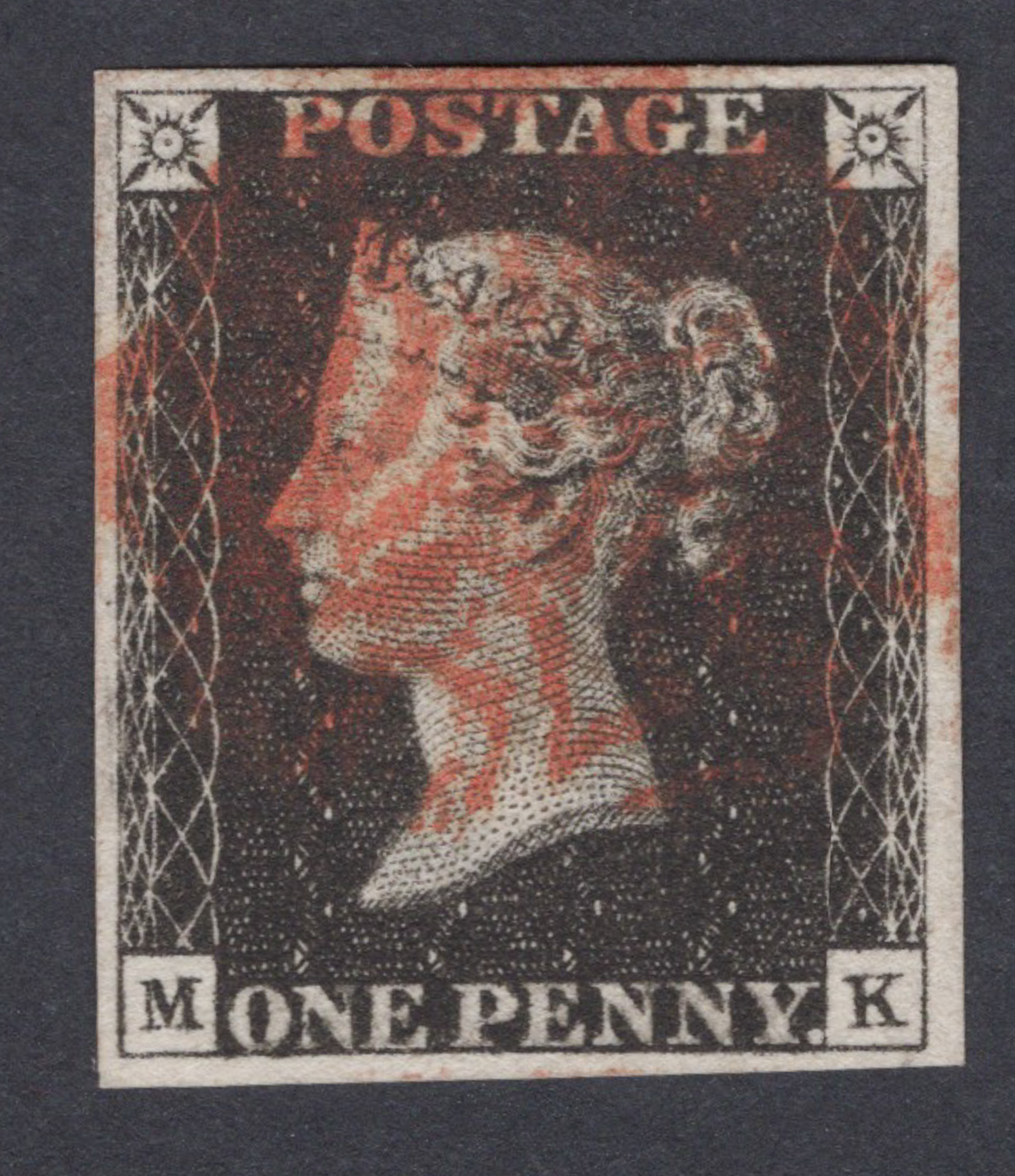 1840 1d Black (Plate VII) Lettered M-K