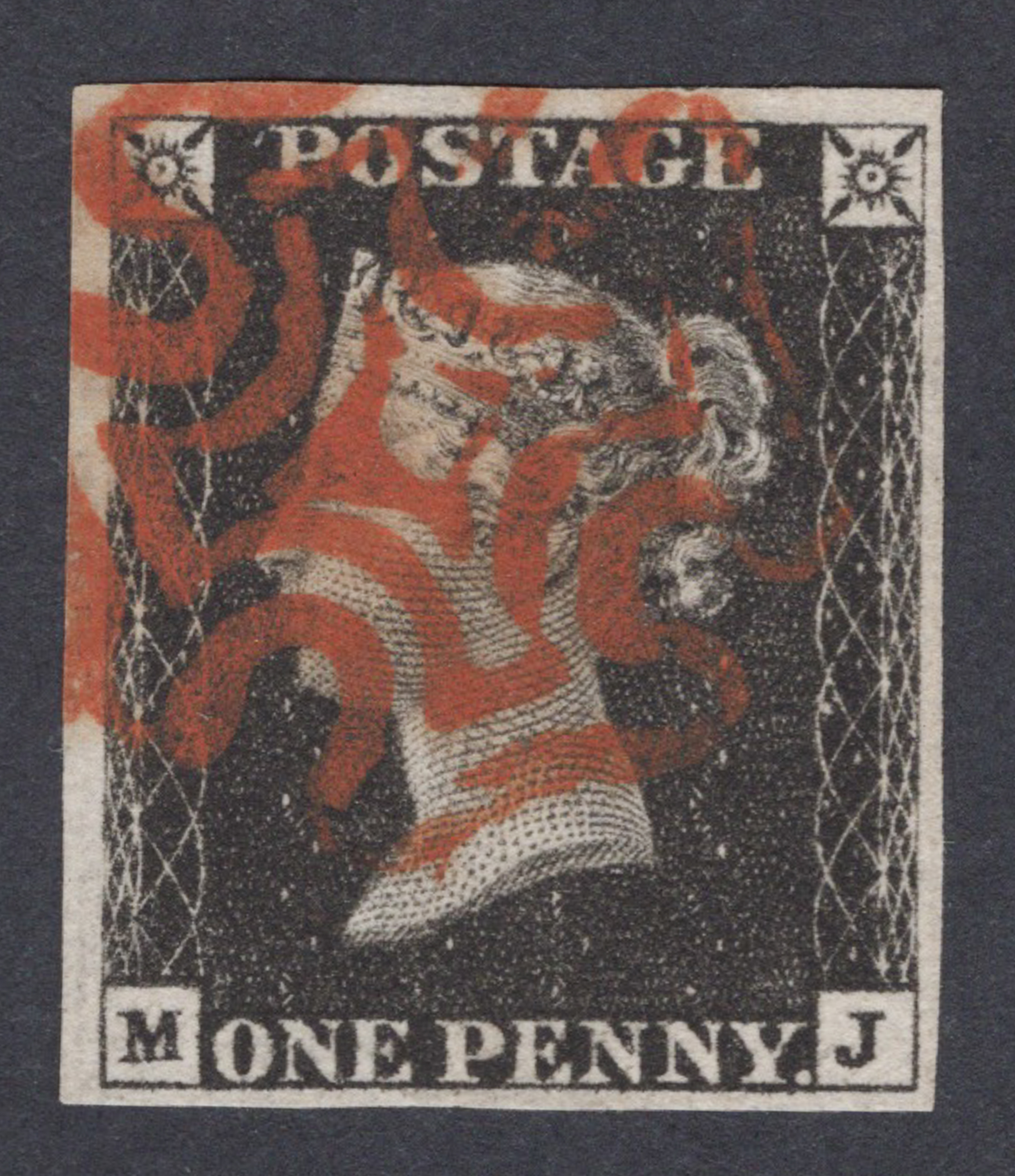1840 1d Intense-Black (Plate V) Lettered M-J