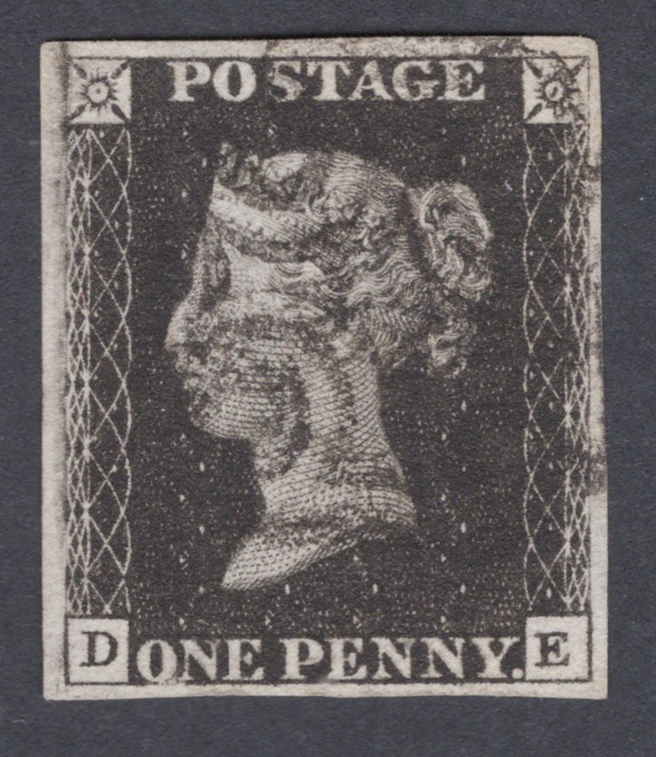 1840 1d Black (Plate X) Lettered D-E Thin Paper
