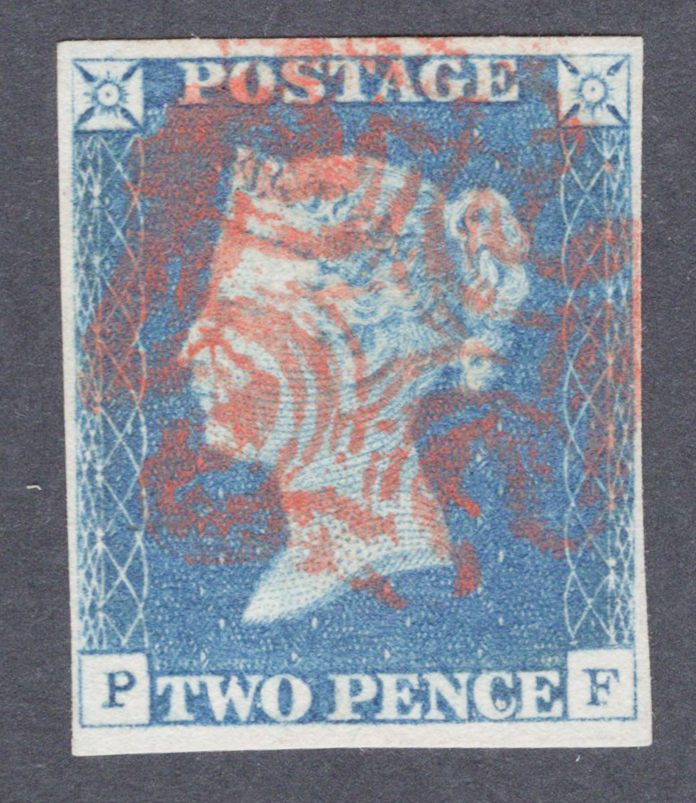 1840 2d Blue (Plate I) Lettered P-F
