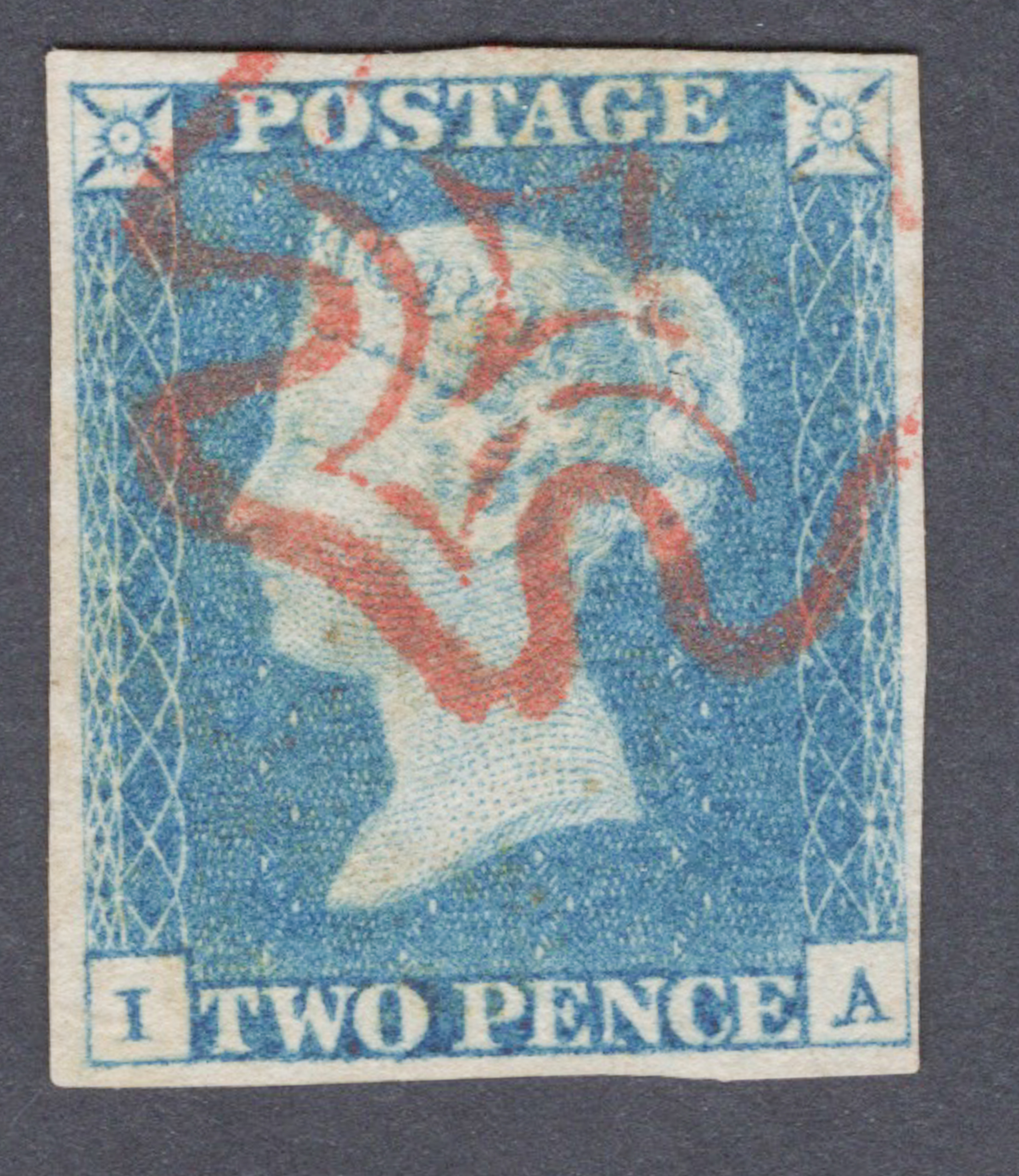 1840 2d Blue (Plate I) Lettered I-A Superb Fine Used