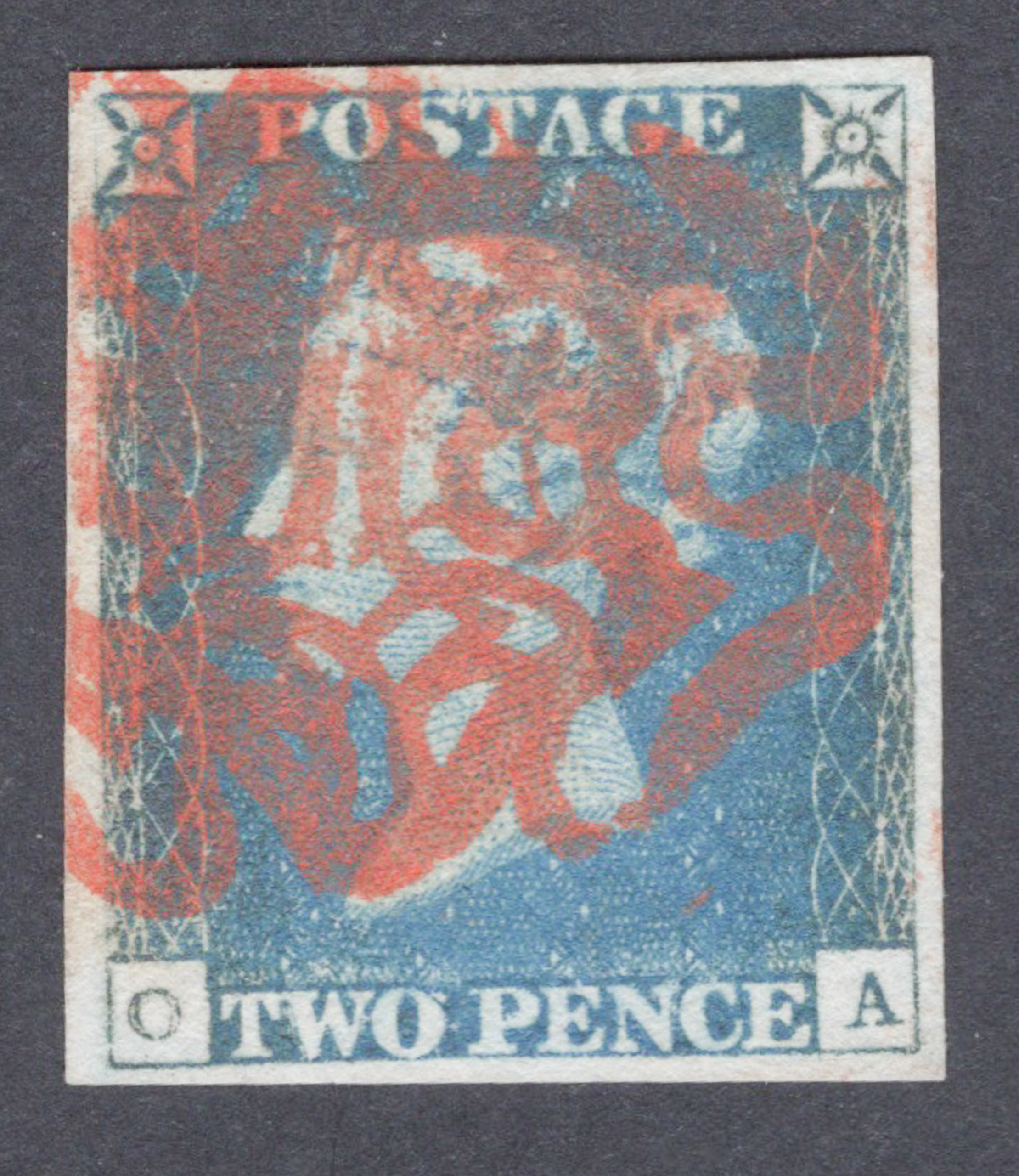 1840 2d Blue (Plate I) Lettered O-A Shifted-Transfer