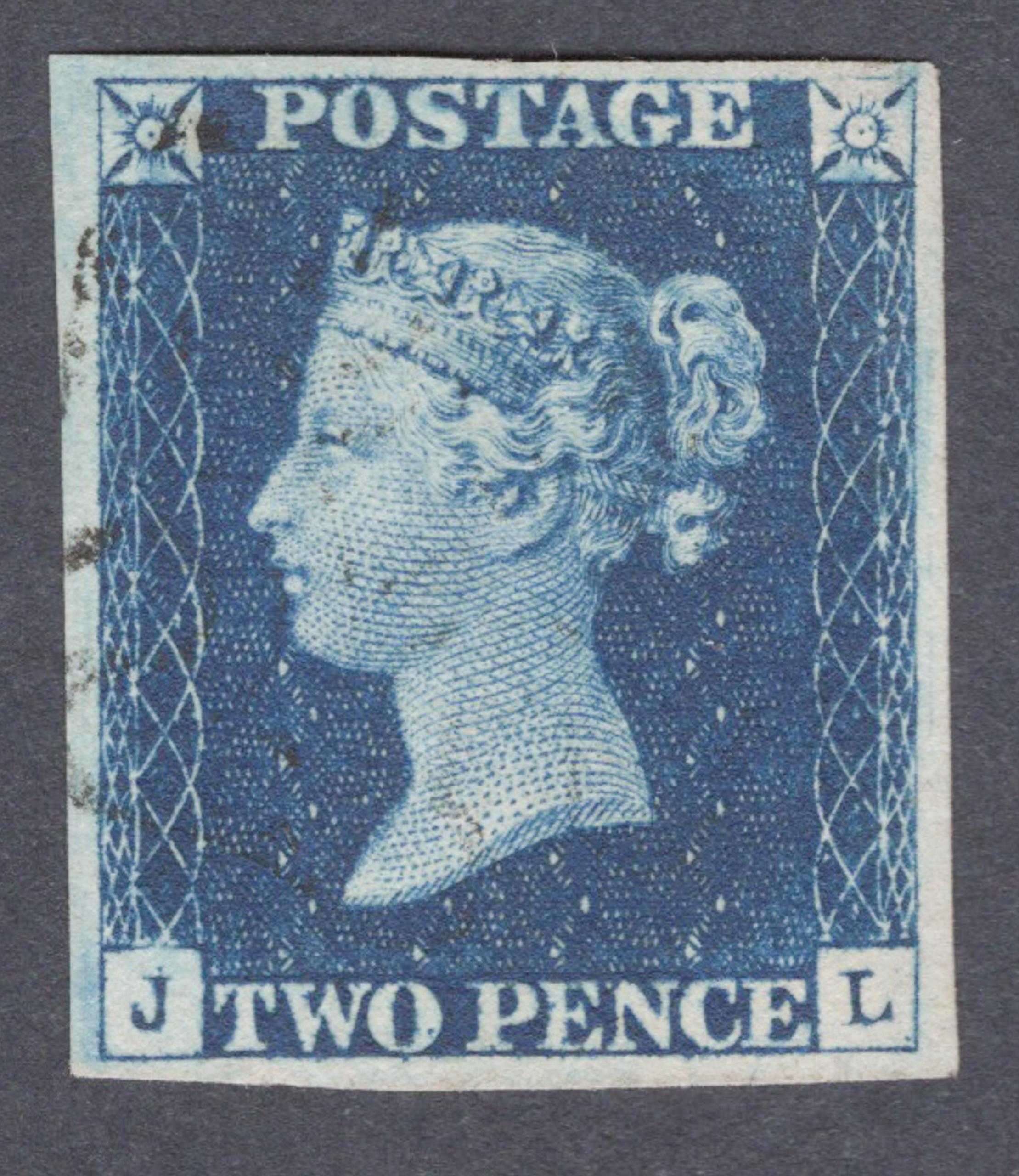 1840 2d Deep Full Blue (Plate I) Lettered L-J
