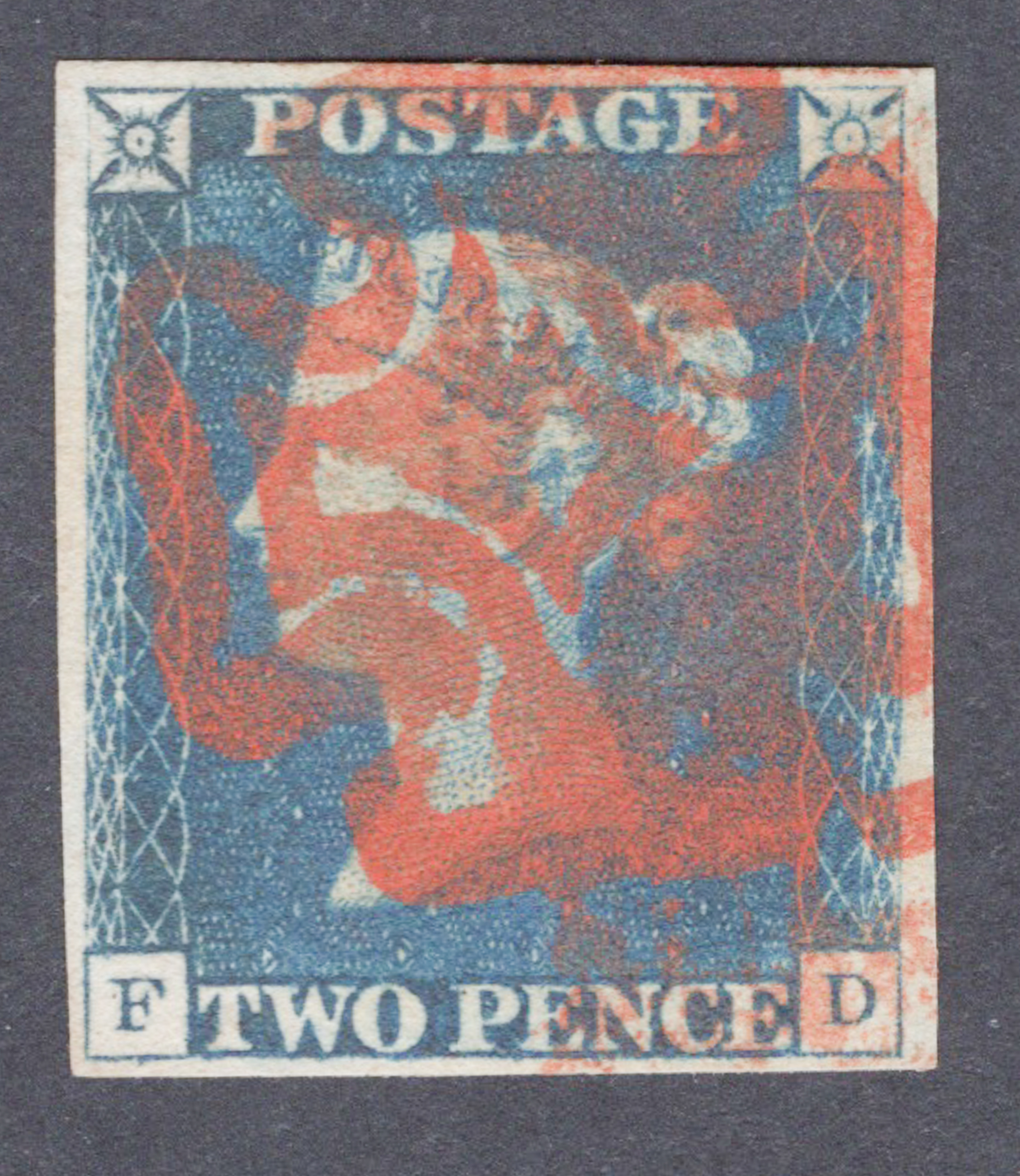 1840 2d Blue (Plate I) Lettered F-D