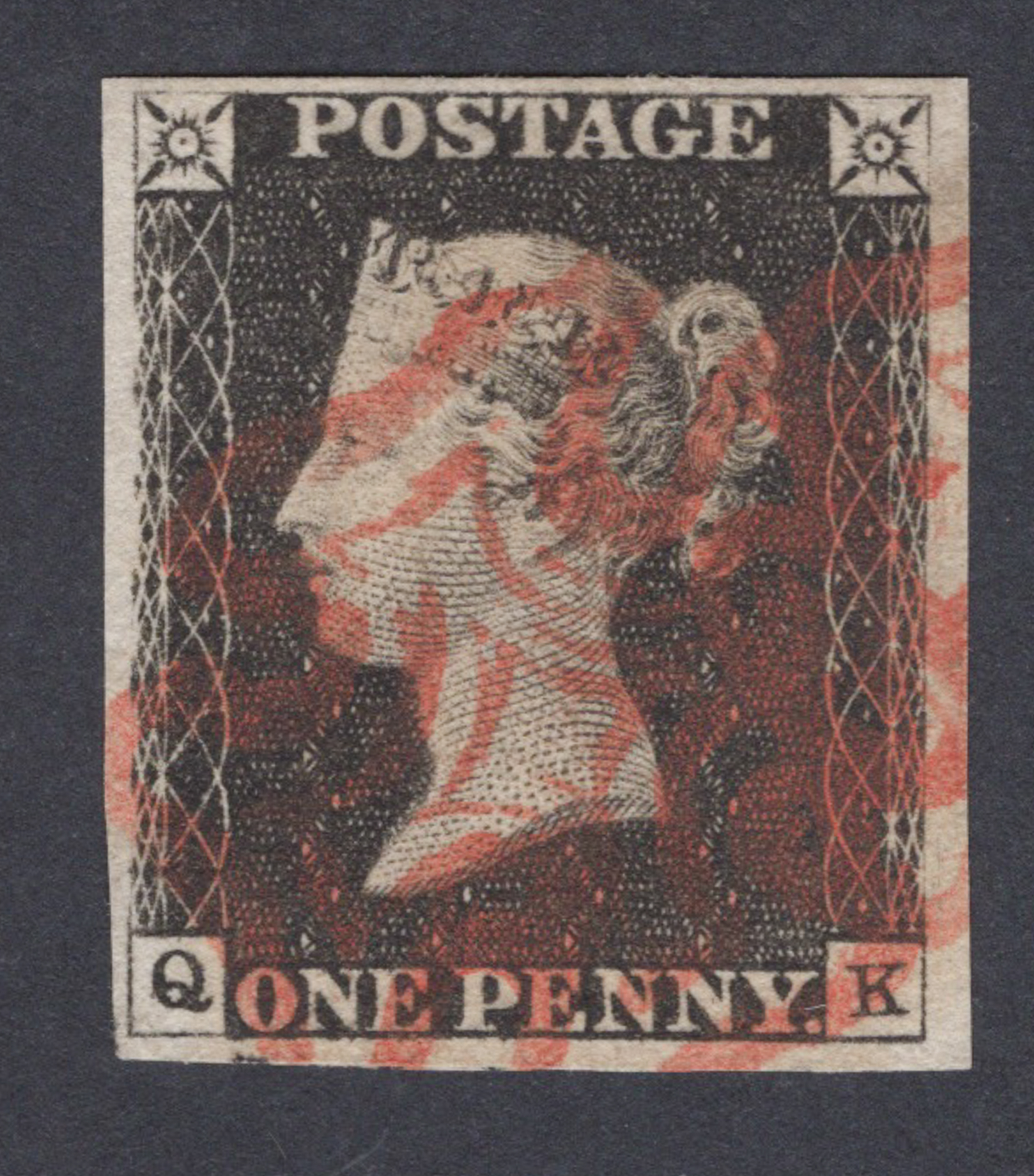 1840 1d Black (Plate IV) Lettered Q-K