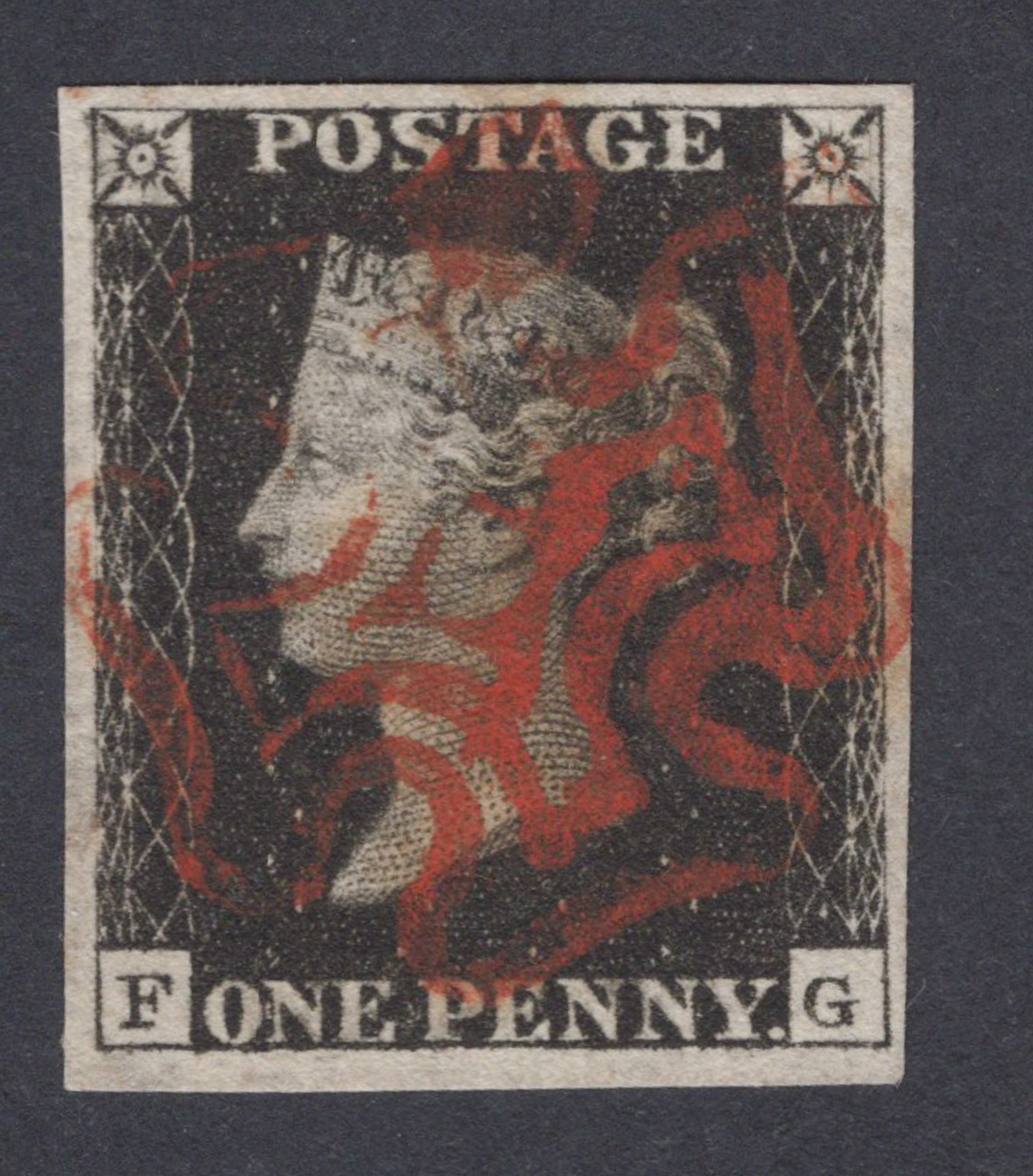 1840 1d Black (Plate V) Lettered F-G