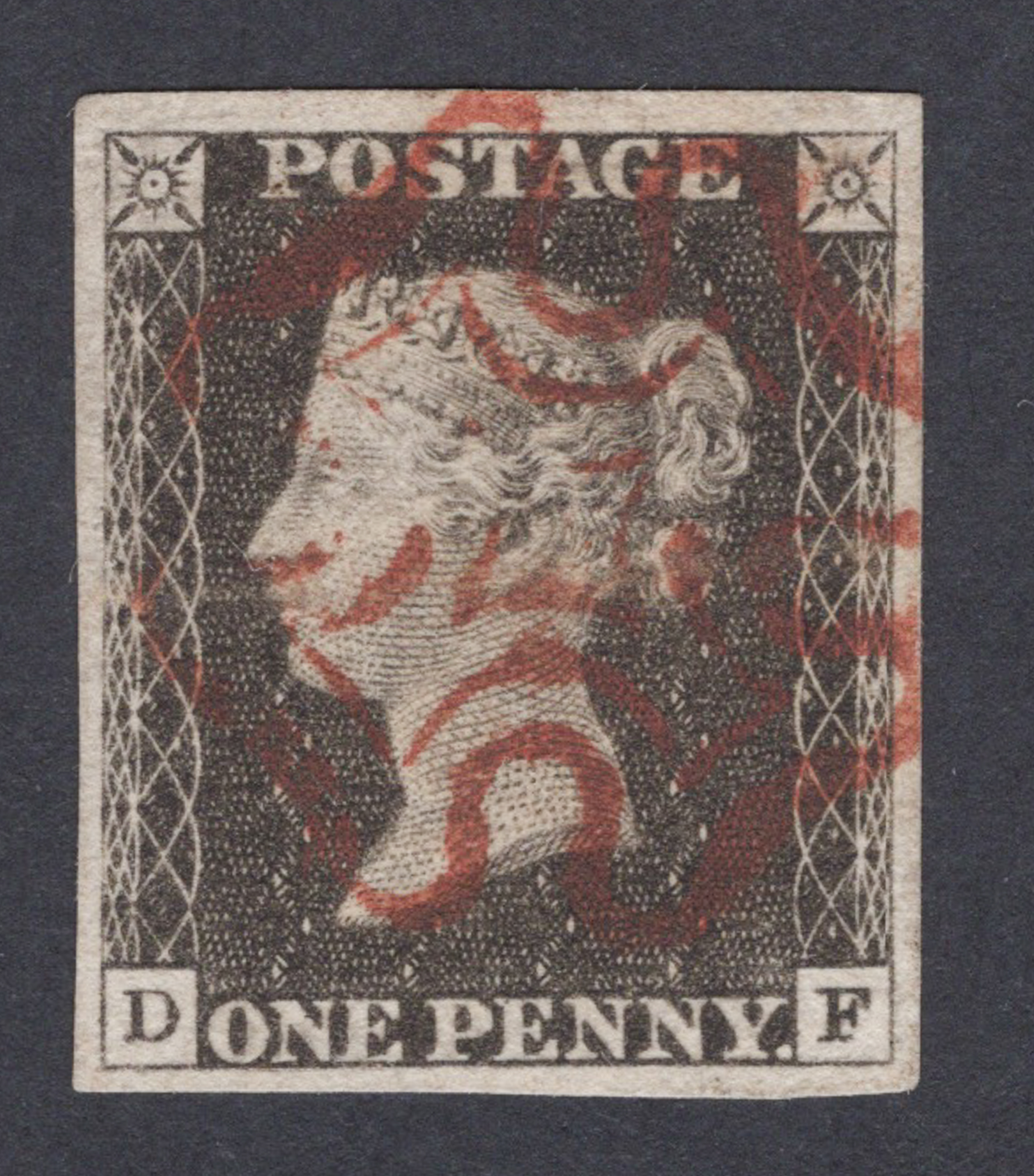 1840 1d Black (Plate II) Lettered D-F