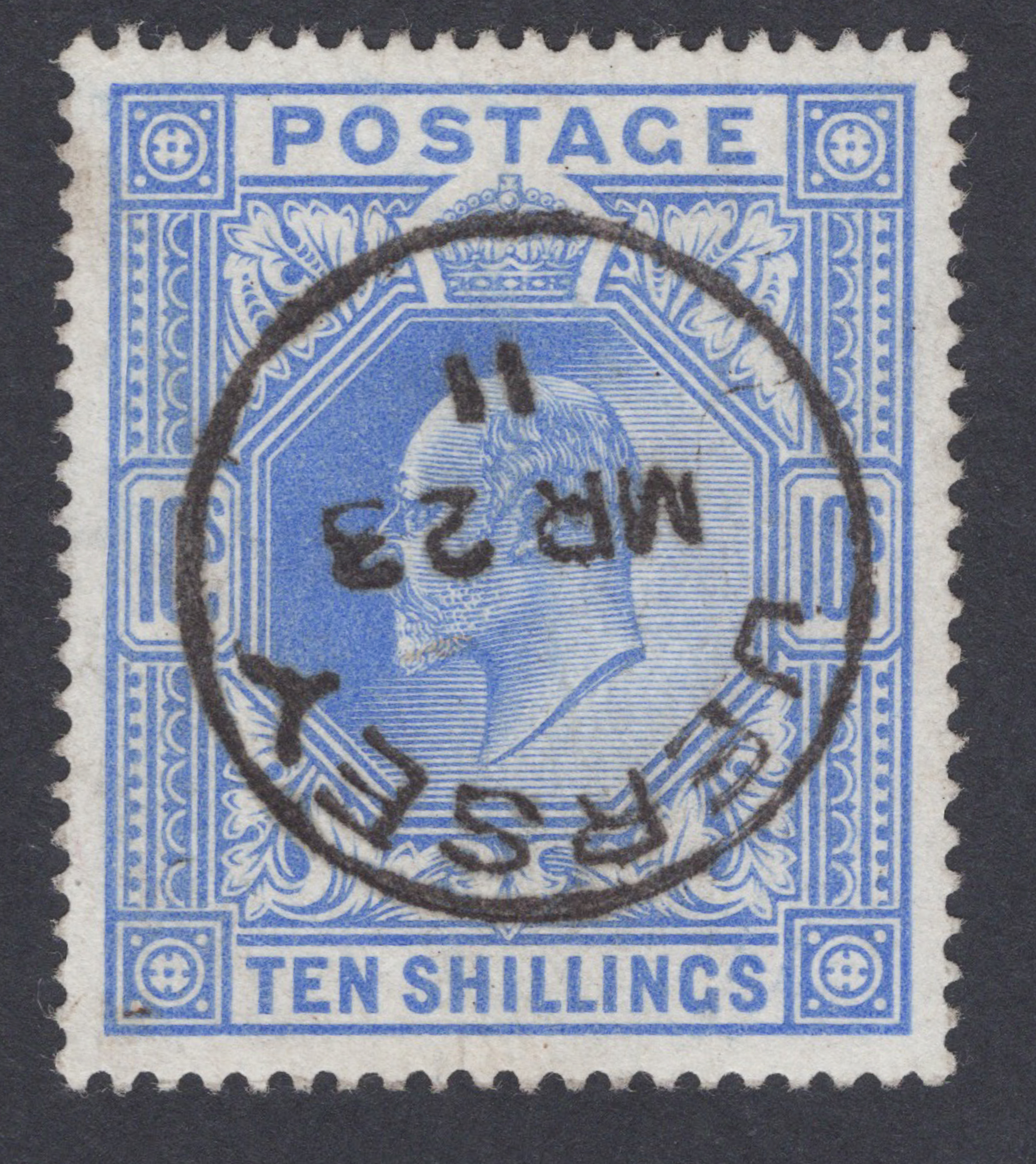 1902 10/- Ultramarine Superb Used