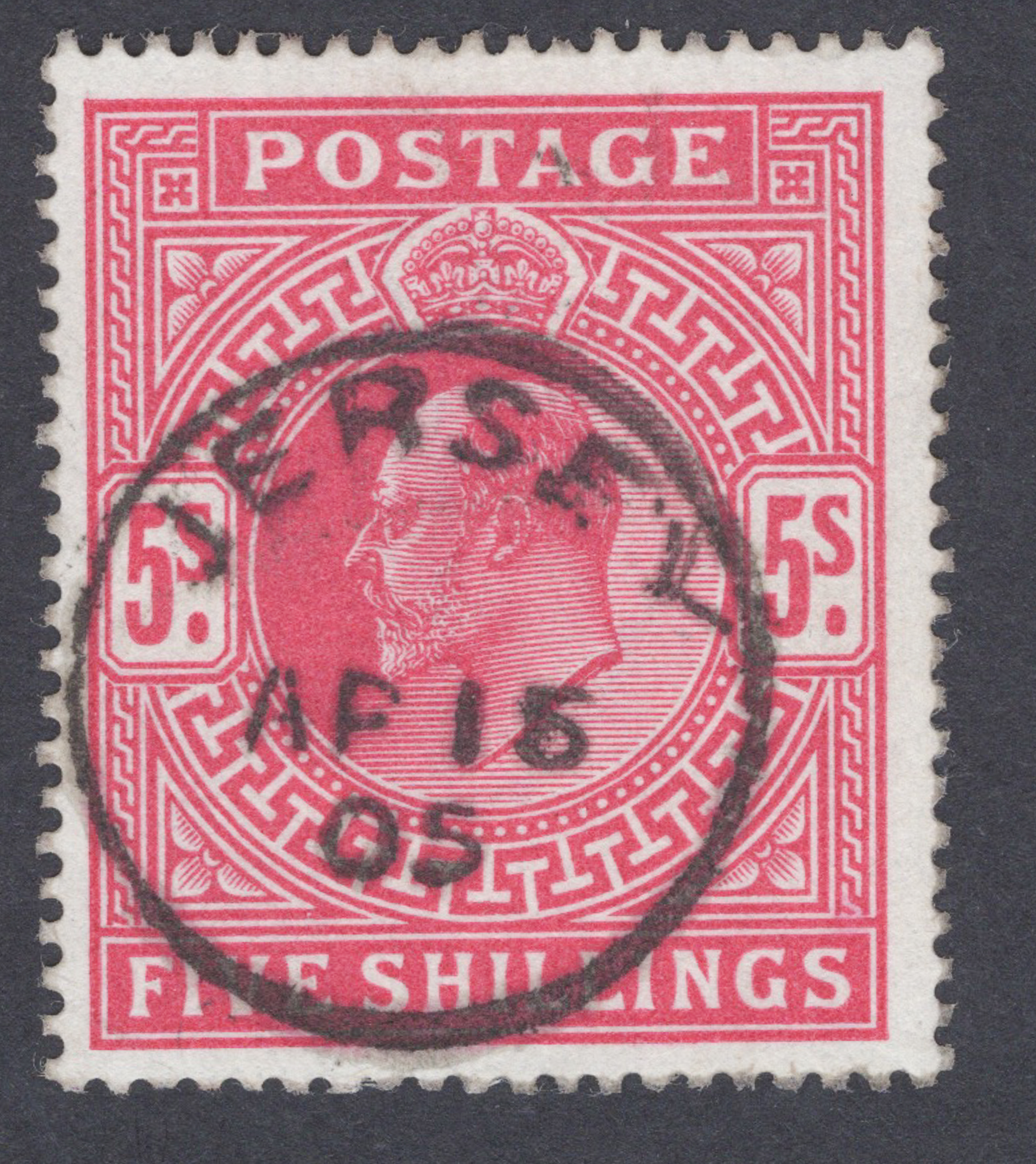 1902 5/- Bright Carmine Superb Used