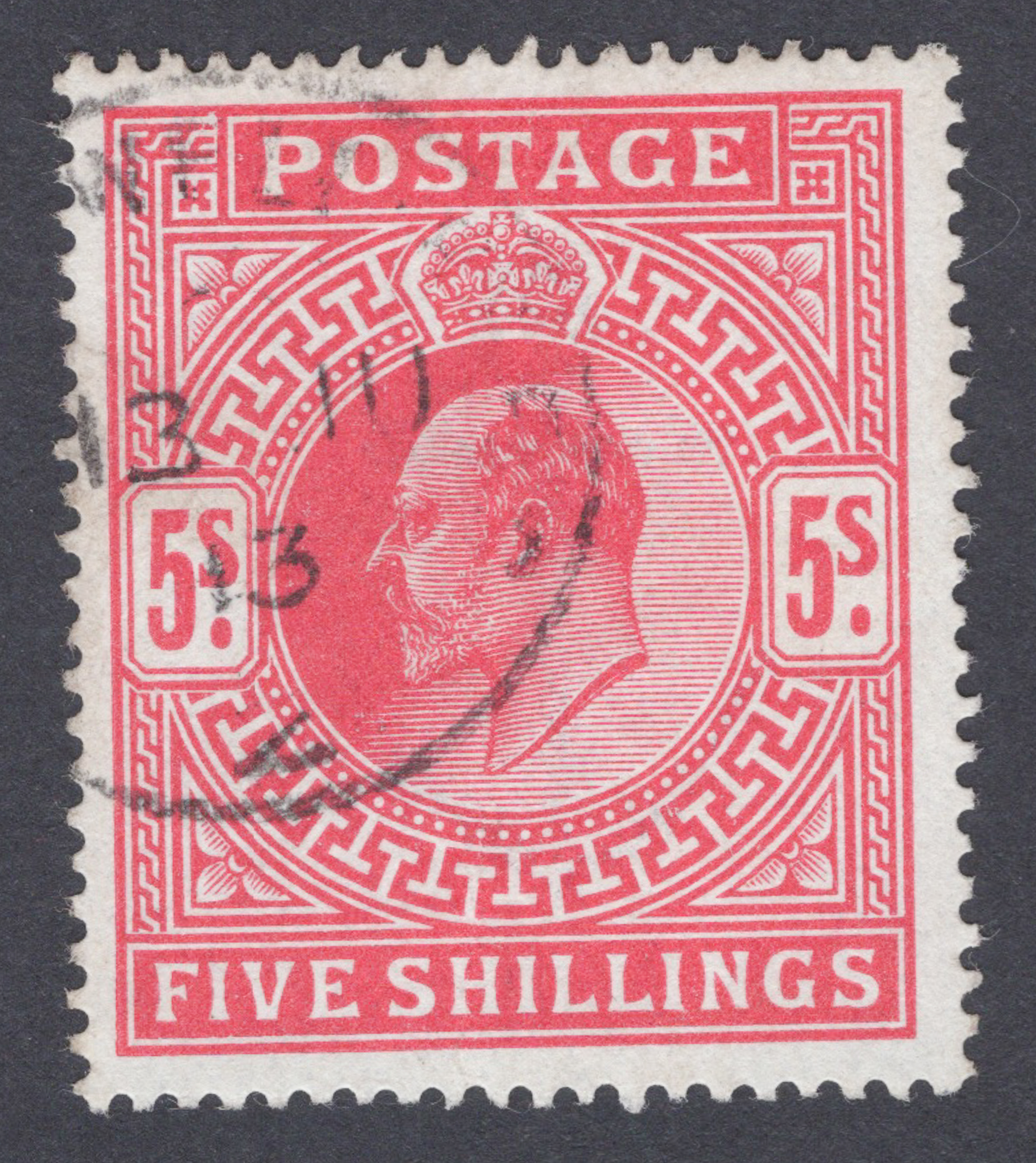 1902 5/- Bright Carmine Fine Used