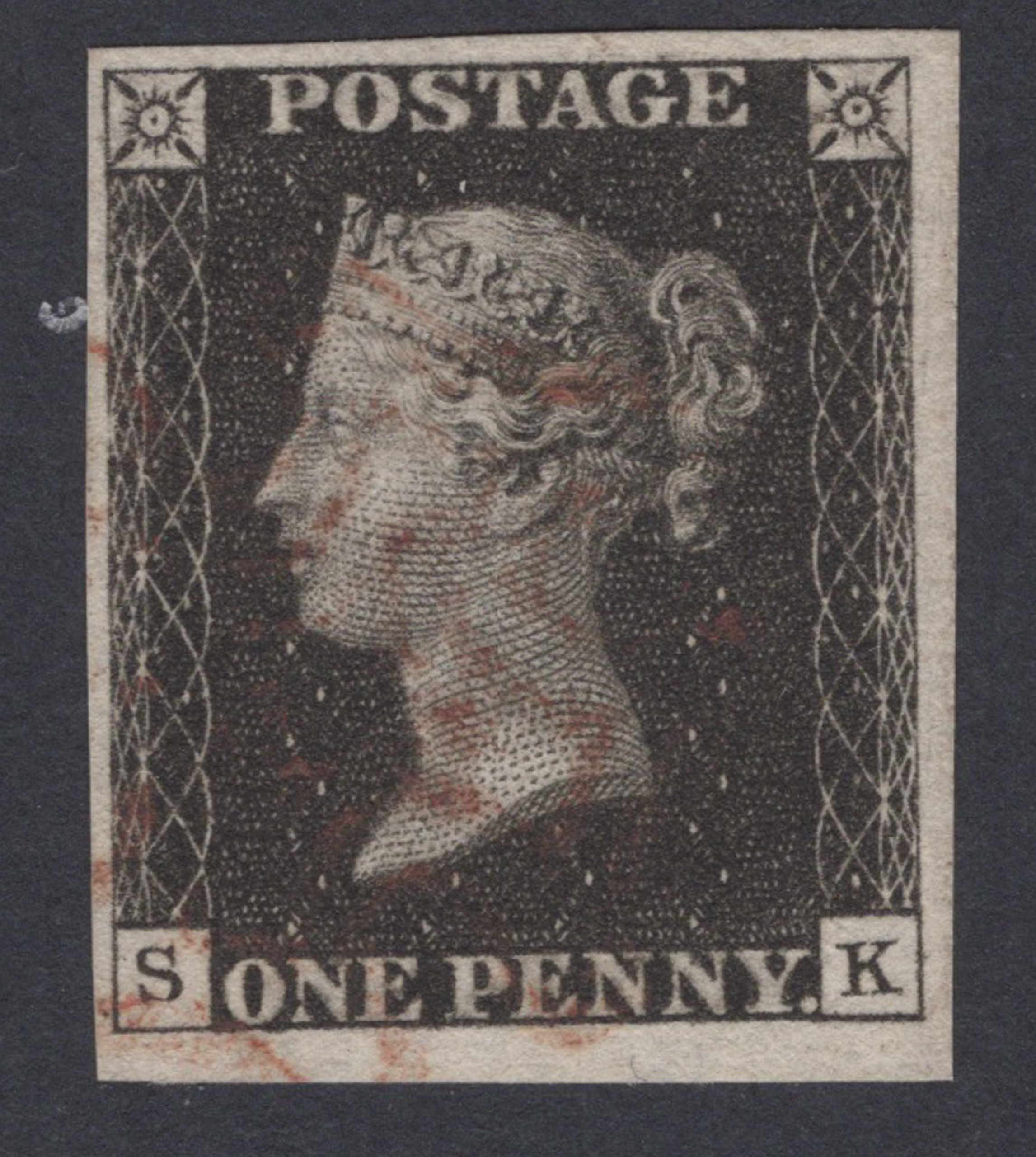 1840 1d Black (Plate VII) Lettered S-K