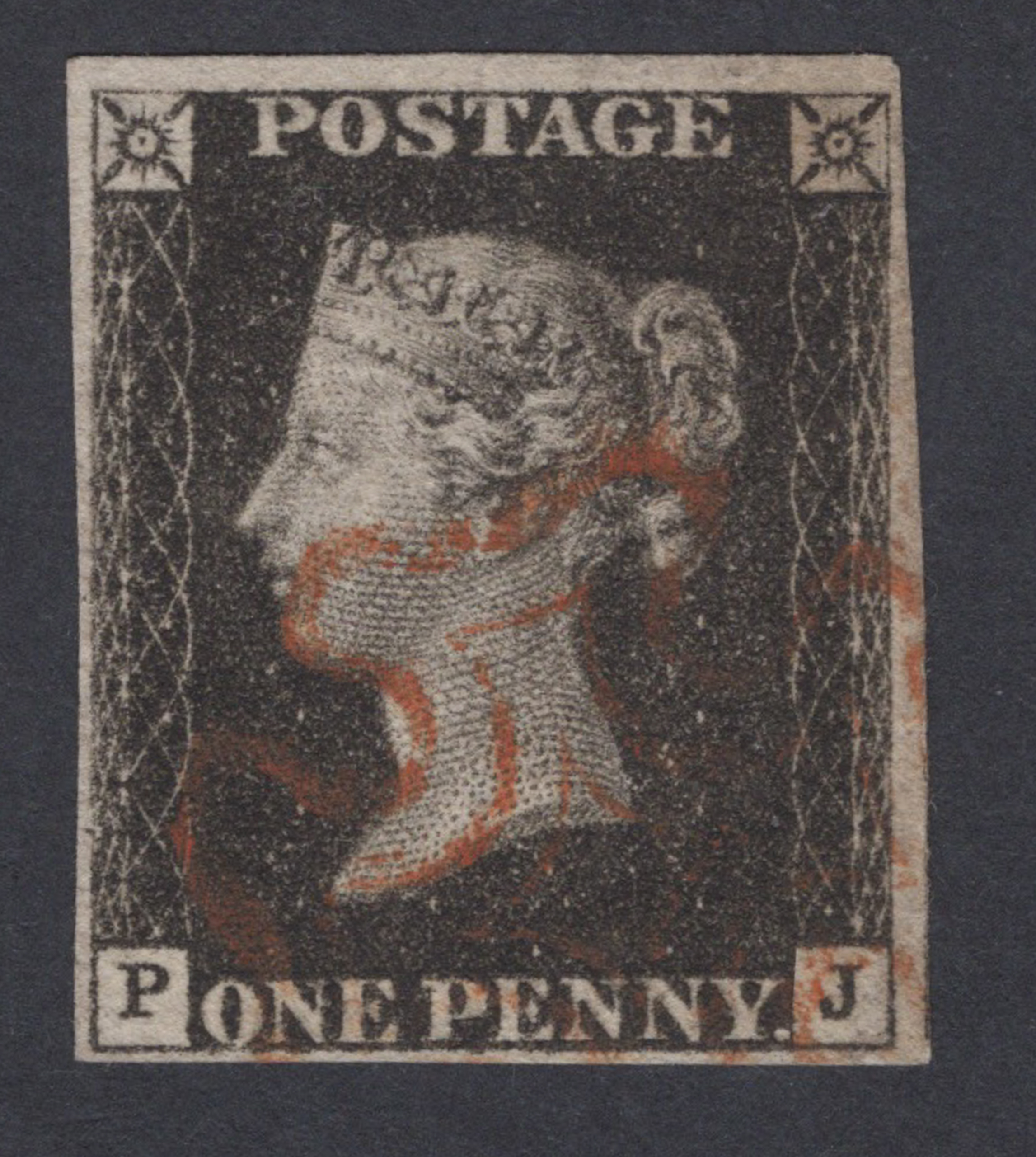 1840 1d Black (Plate VIII) Lettered P-J