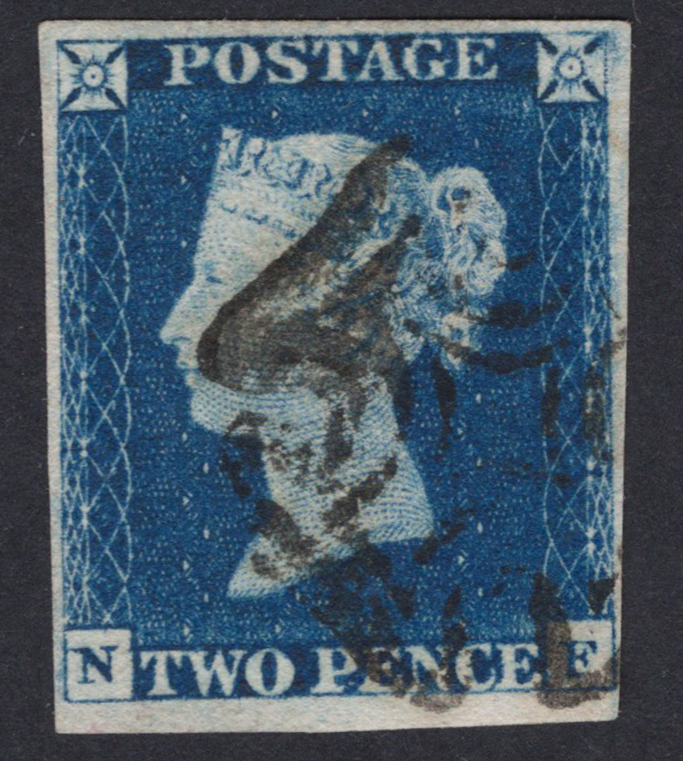 1840 2d Deep Full Blue Lettered N-F (Very Intense Shade)