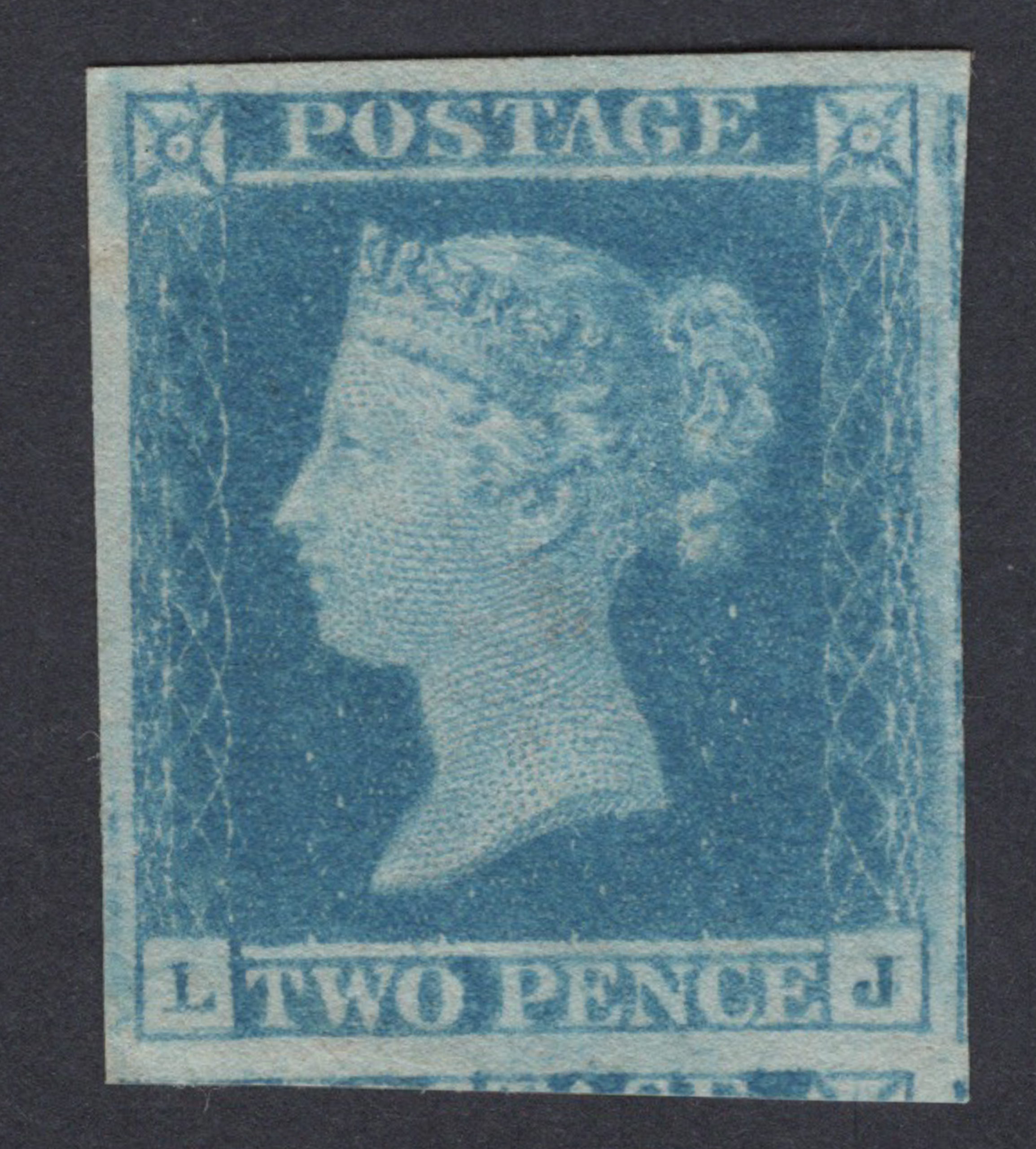 1841 2d Blue (Plate 3) Lettered L-J With 'J' Flaw