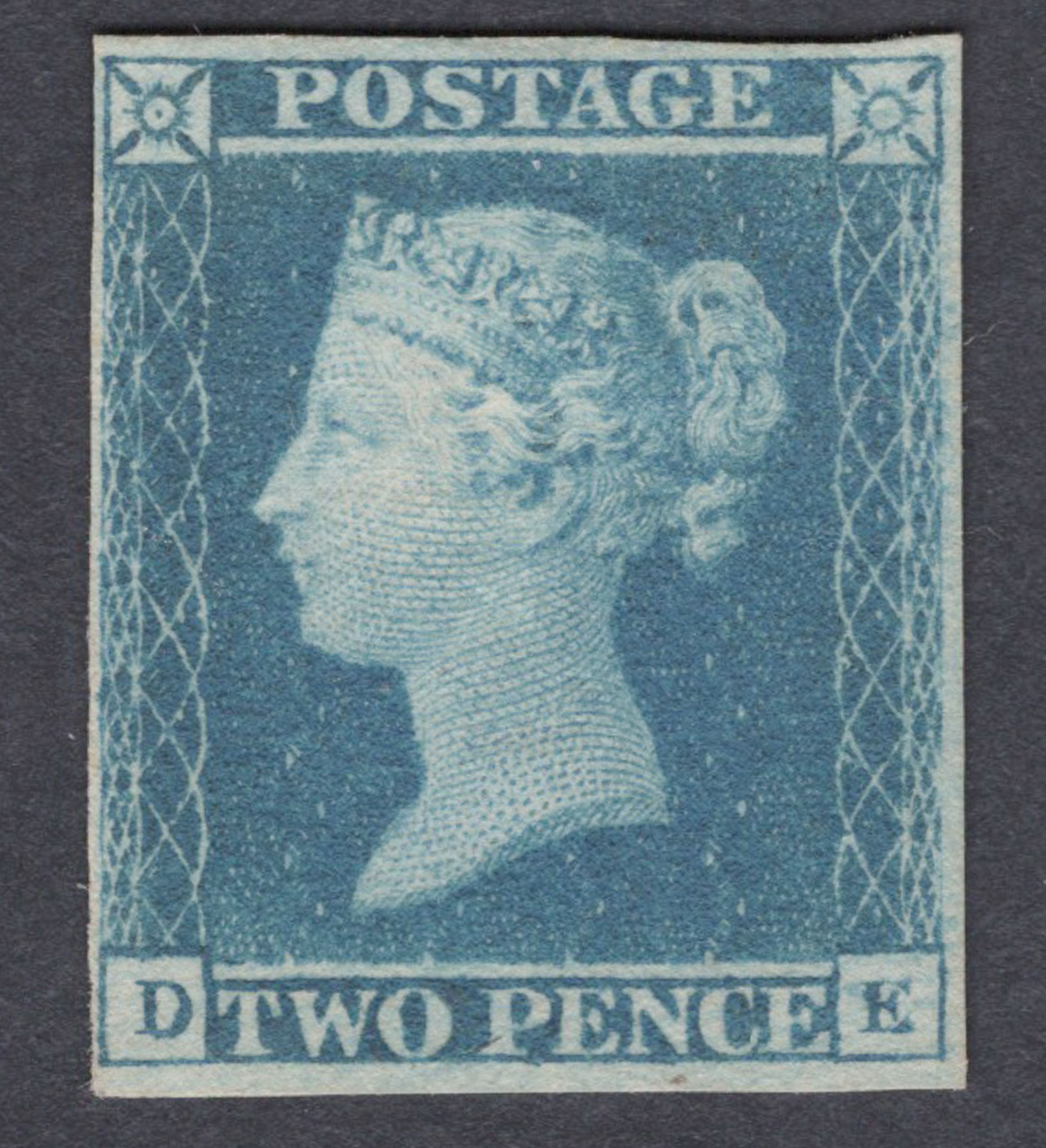 1841 2d Blue (Plate 3) Lettered D-E Extremely Fine Mint