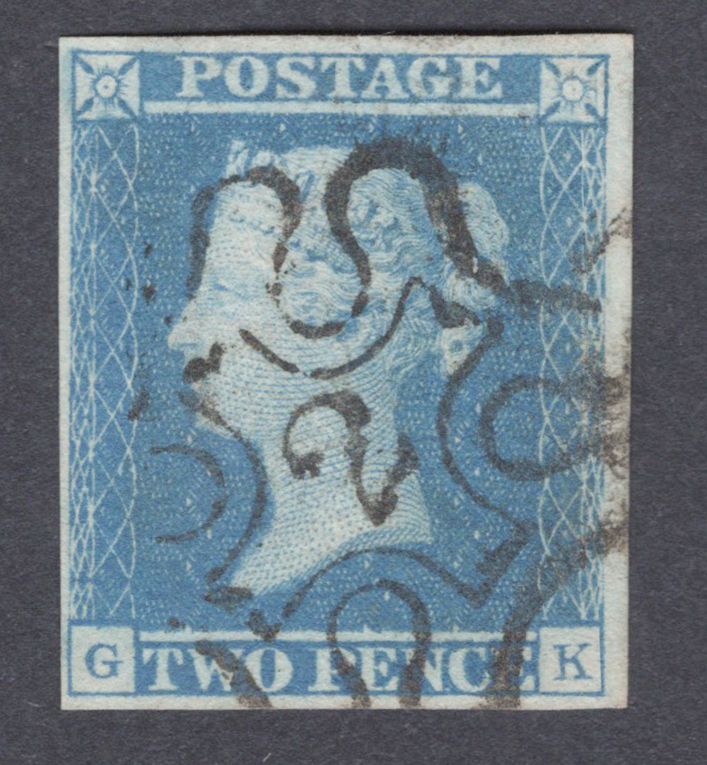 1841 2d Blue (Plate 3) Lettered G-K Numeral '2' In Maltese Cross