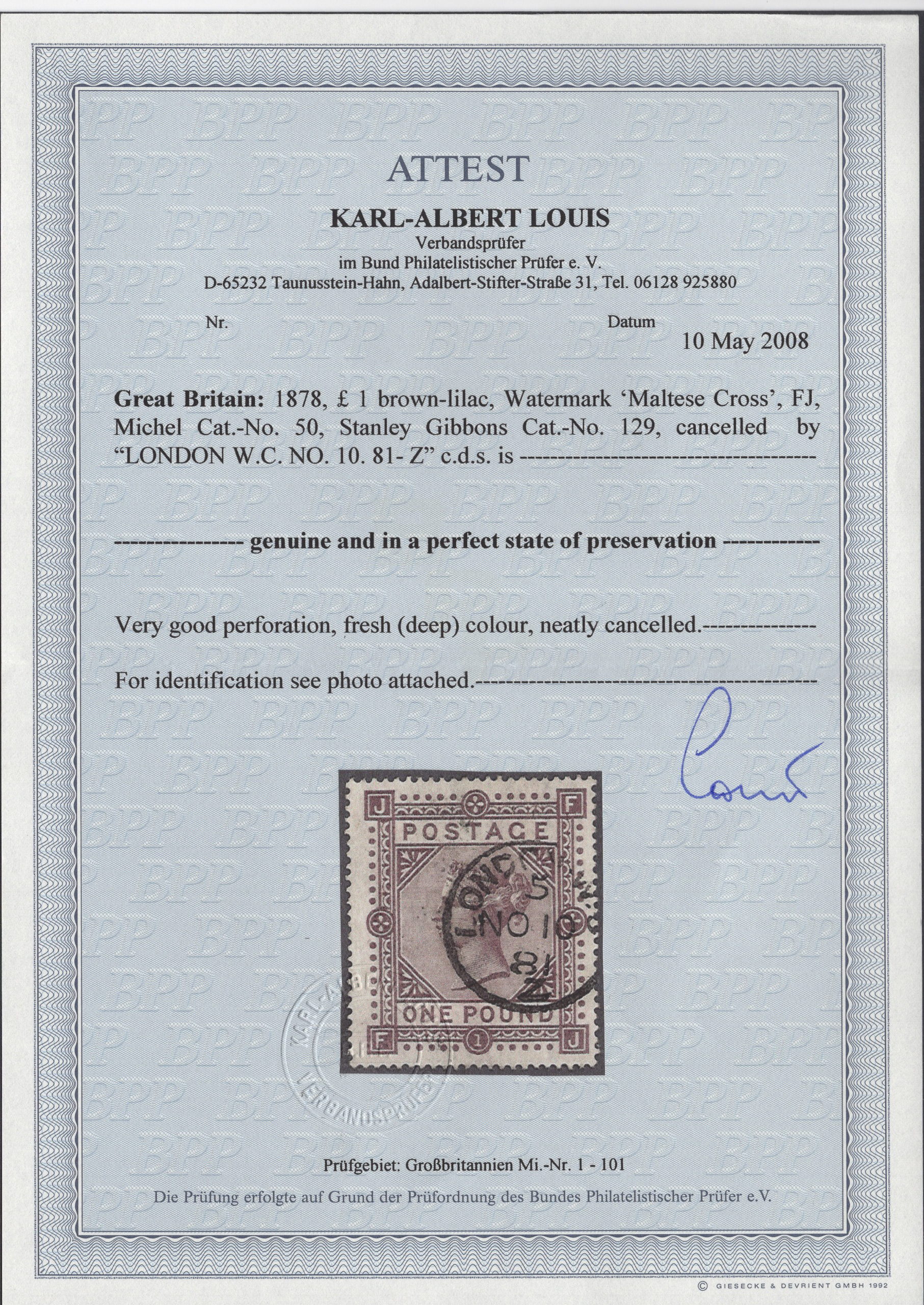 1878 £1 Brown-Lilac Extremely Fine Used - Image 4