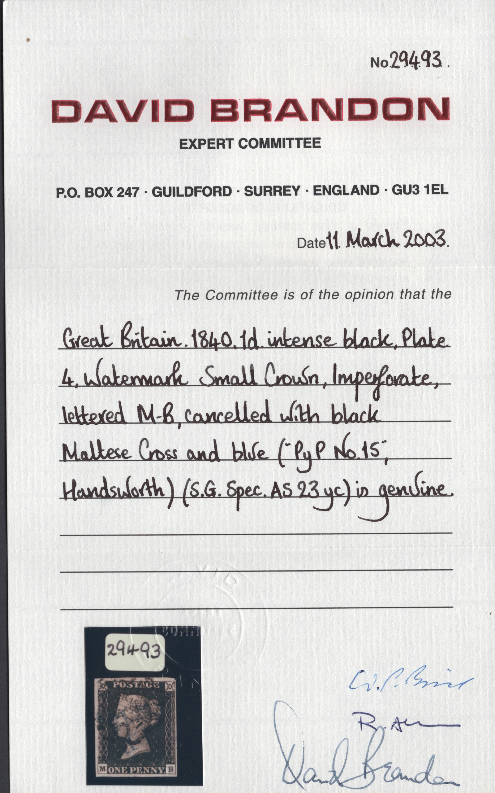 1840 1d Intense Black (Plate IV) Lettered M-B - Image 3