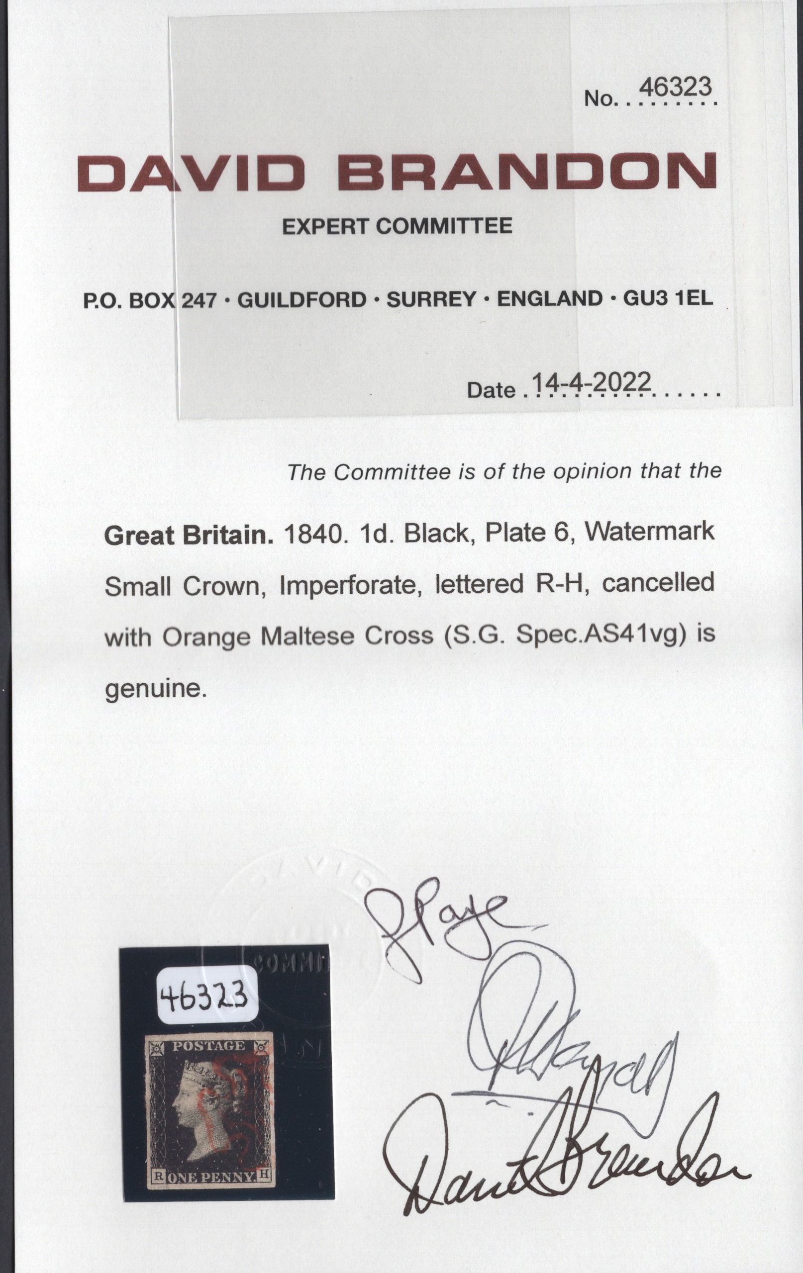 1840 1d Black (Plate VI) Lettered R-H - Image 3