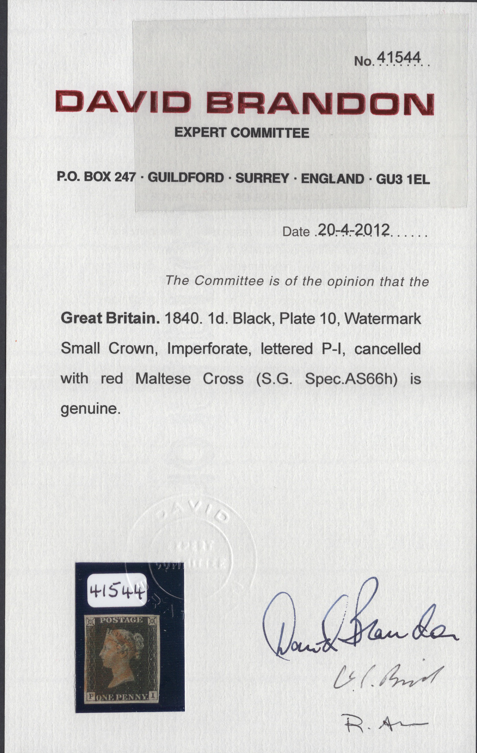 1840 1d Black (Plate X) Lettered P-I - Image 3