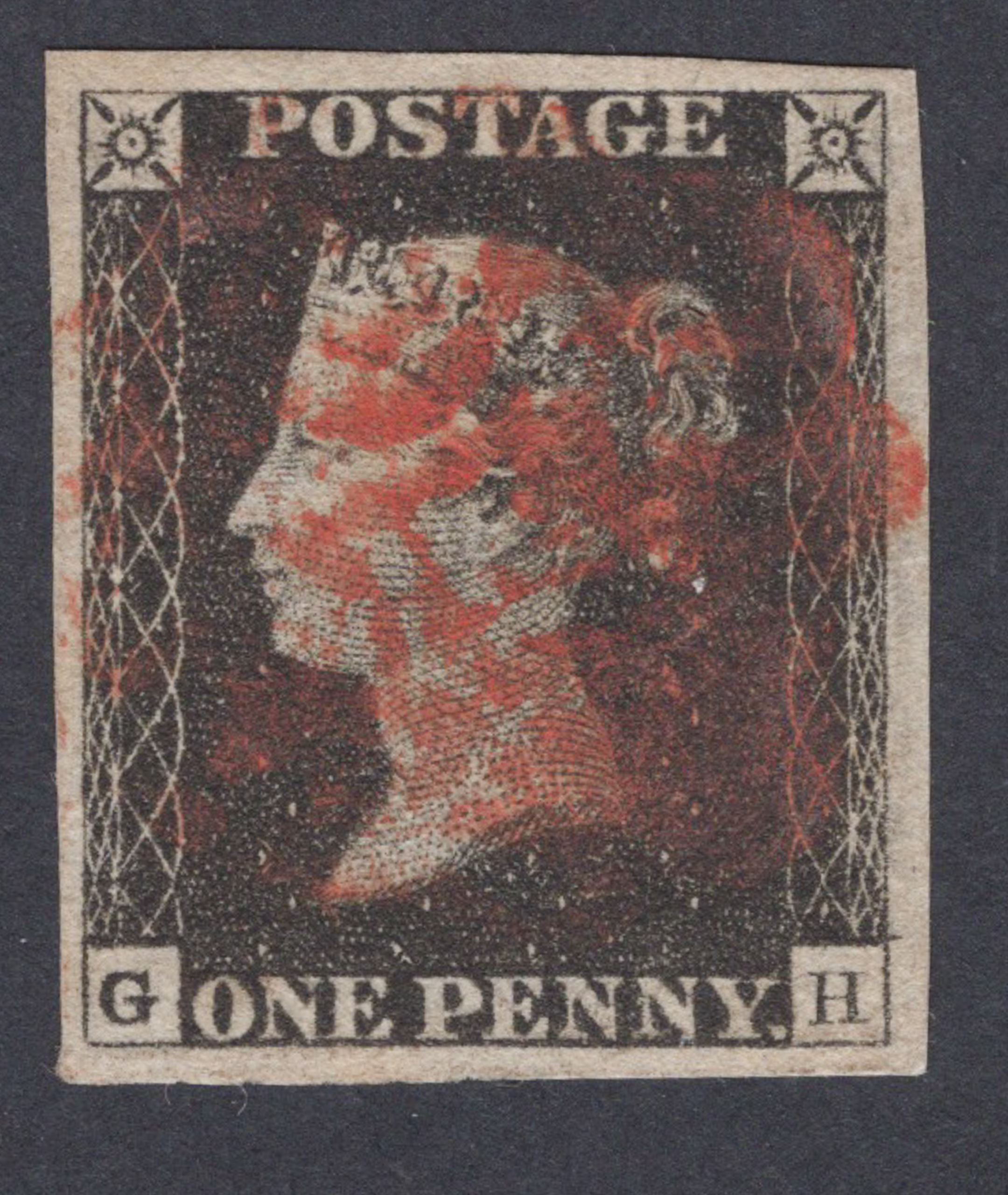 1840 1d Black (Plate 1b) Lettered G-H