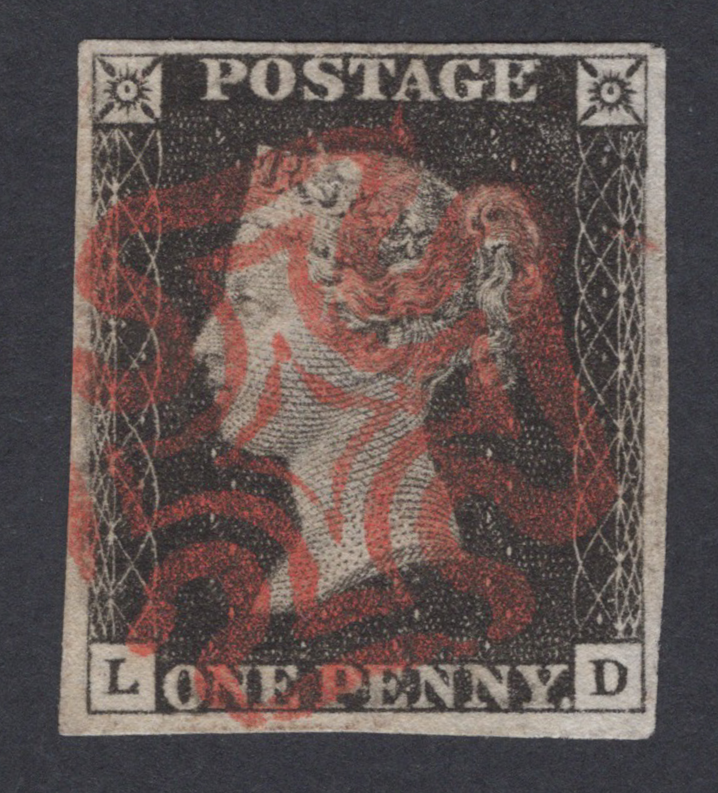 1840 1d Black (Plate VII) Lettered L-D