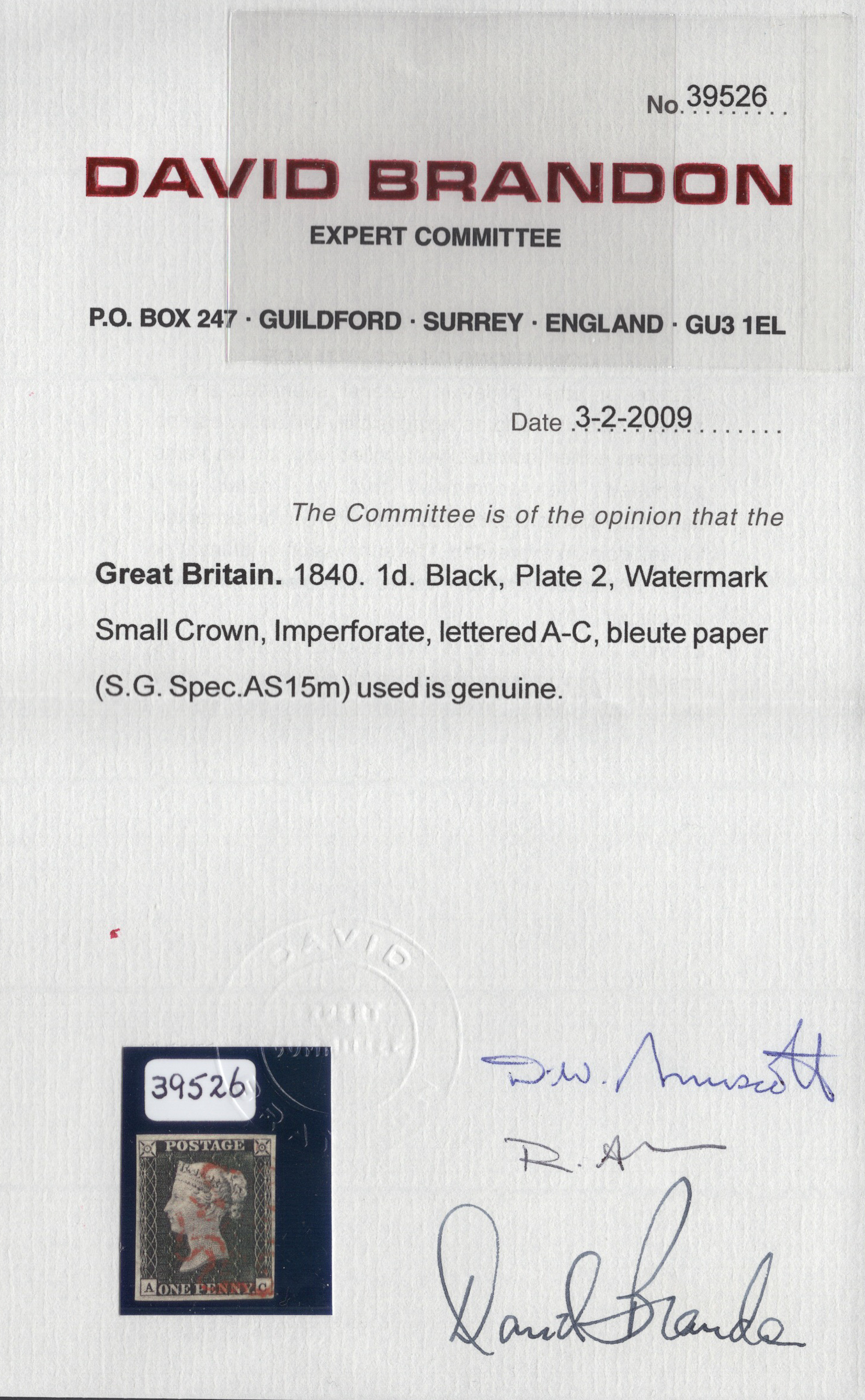 1840 1d Black (Plate II) Lettered A-C Bleute Paper - Image 3