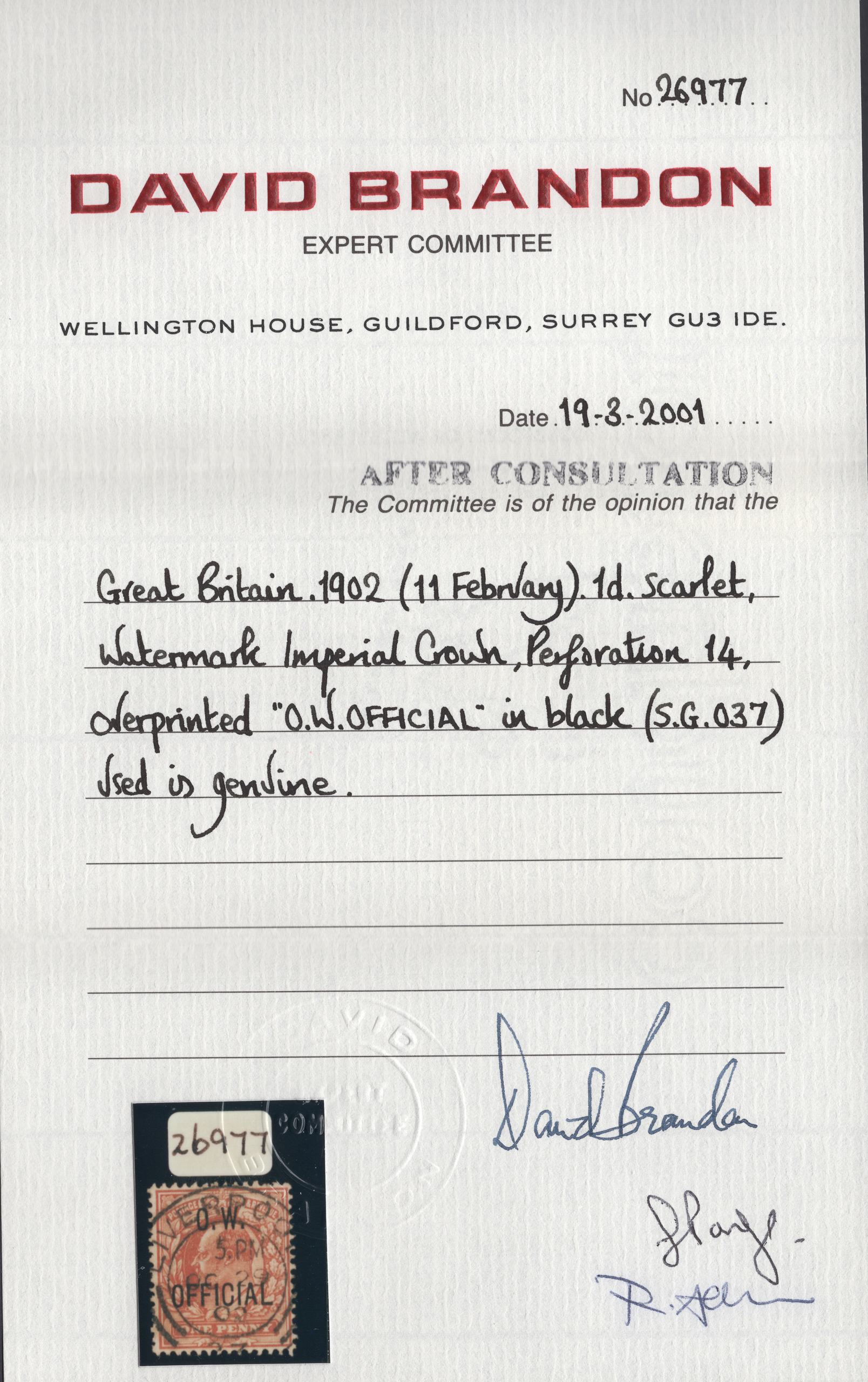 1902 1d Scarlet O.W. OFFICIAL Superb Used - Image 3