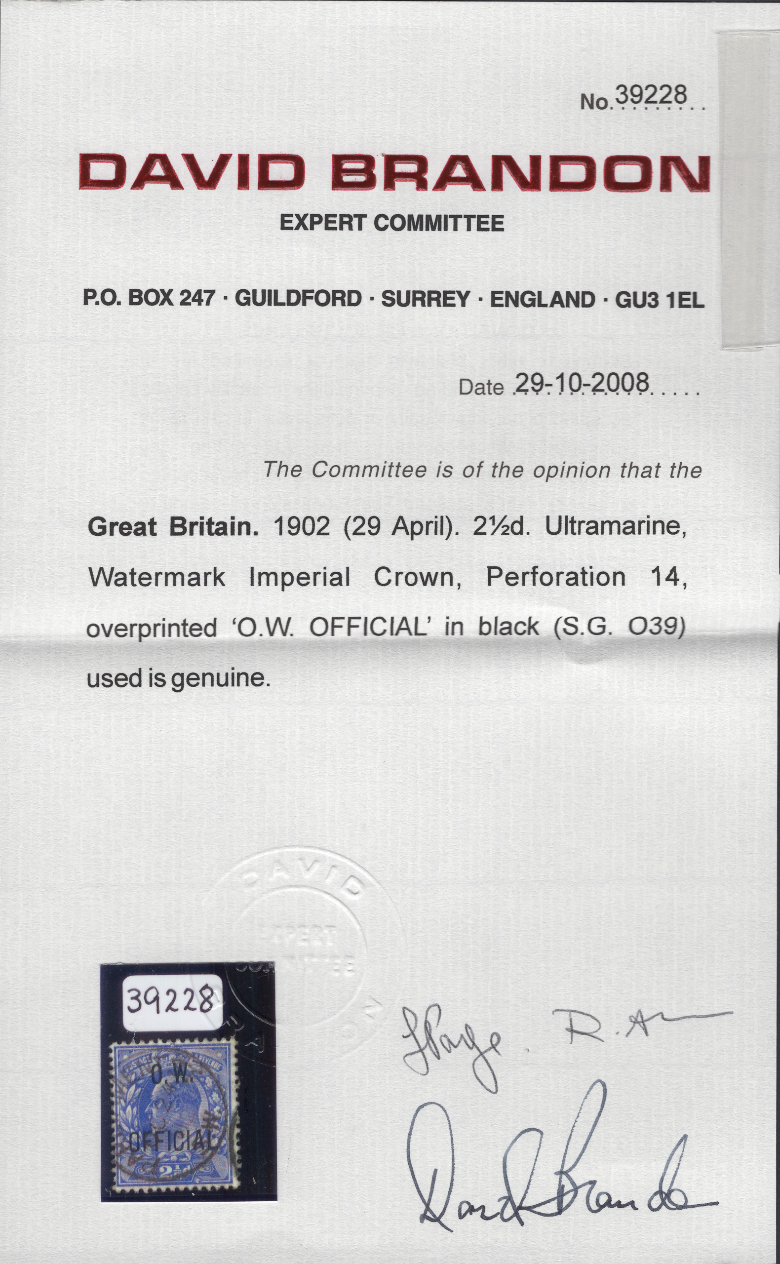 1902 2½d Ultramarine O.W. OFFICIAL - Image 3